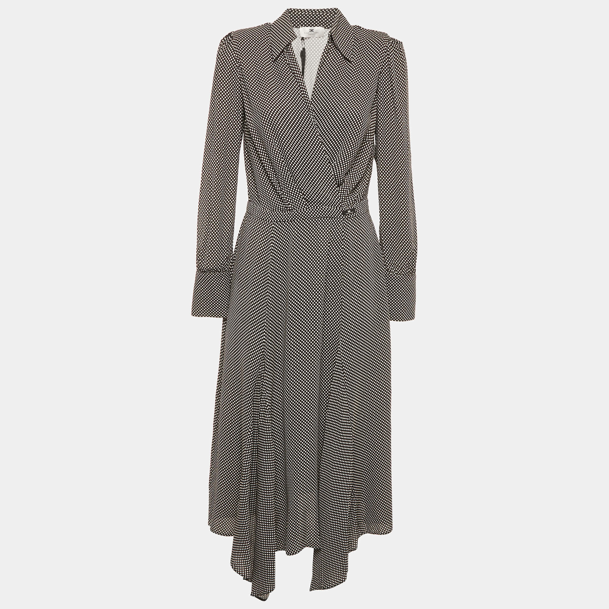 Pre Owned Elisabetta Franchi Dot Print Crepe Flared Midi Dress M