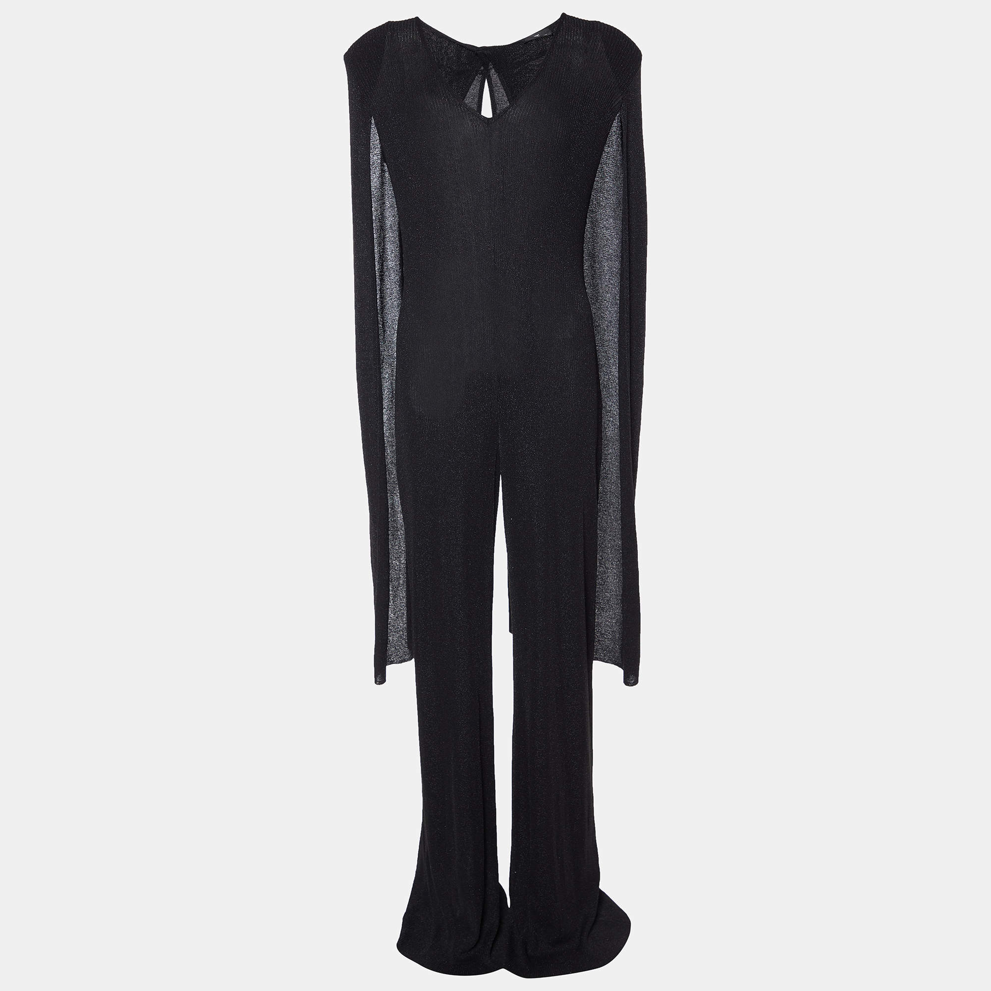 Elisabetta Franchi Black Lurex Knit Cape Detail Jumpsuit S