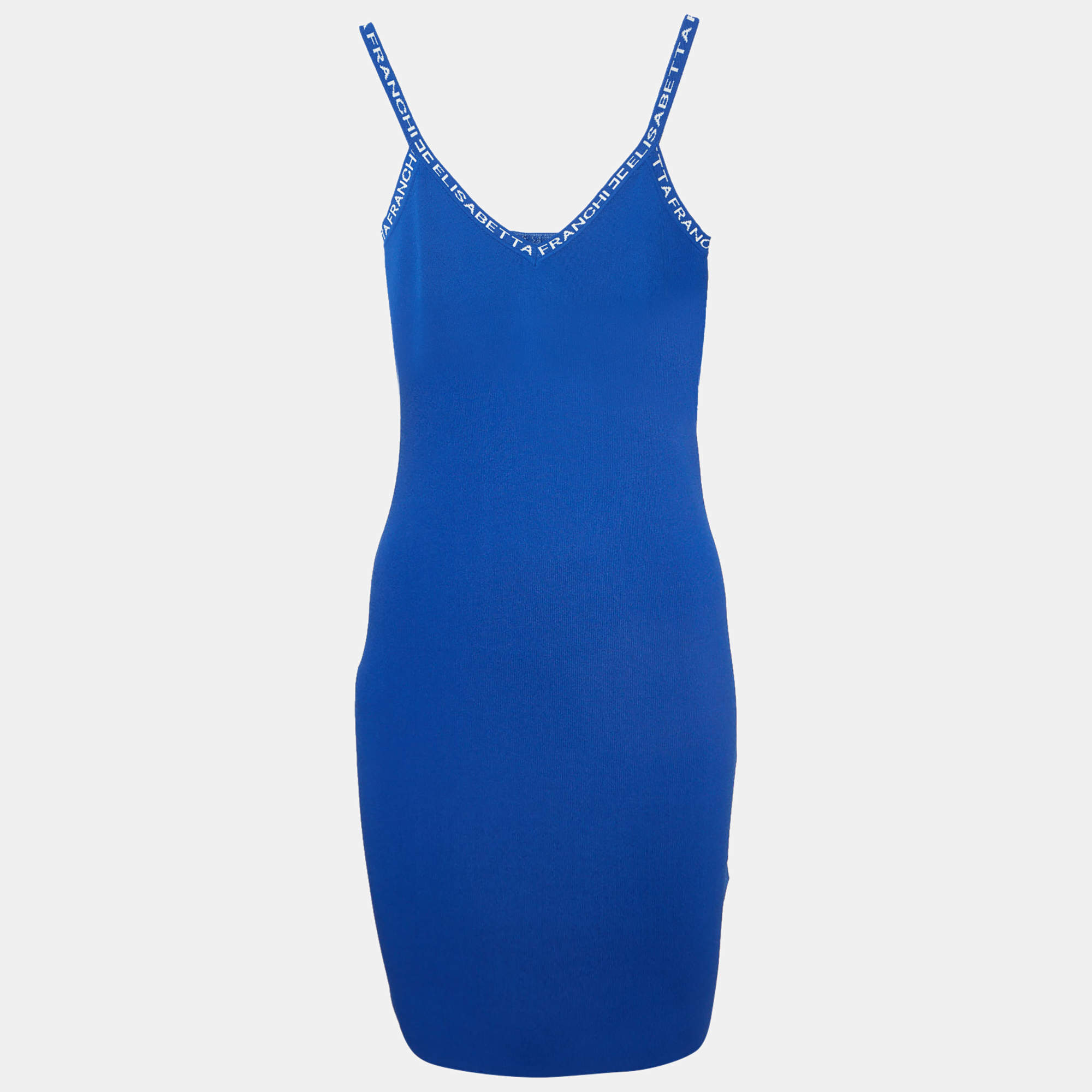 Pre Owned Elisabetta Franchi Blue Rib Knit Mini Dress M