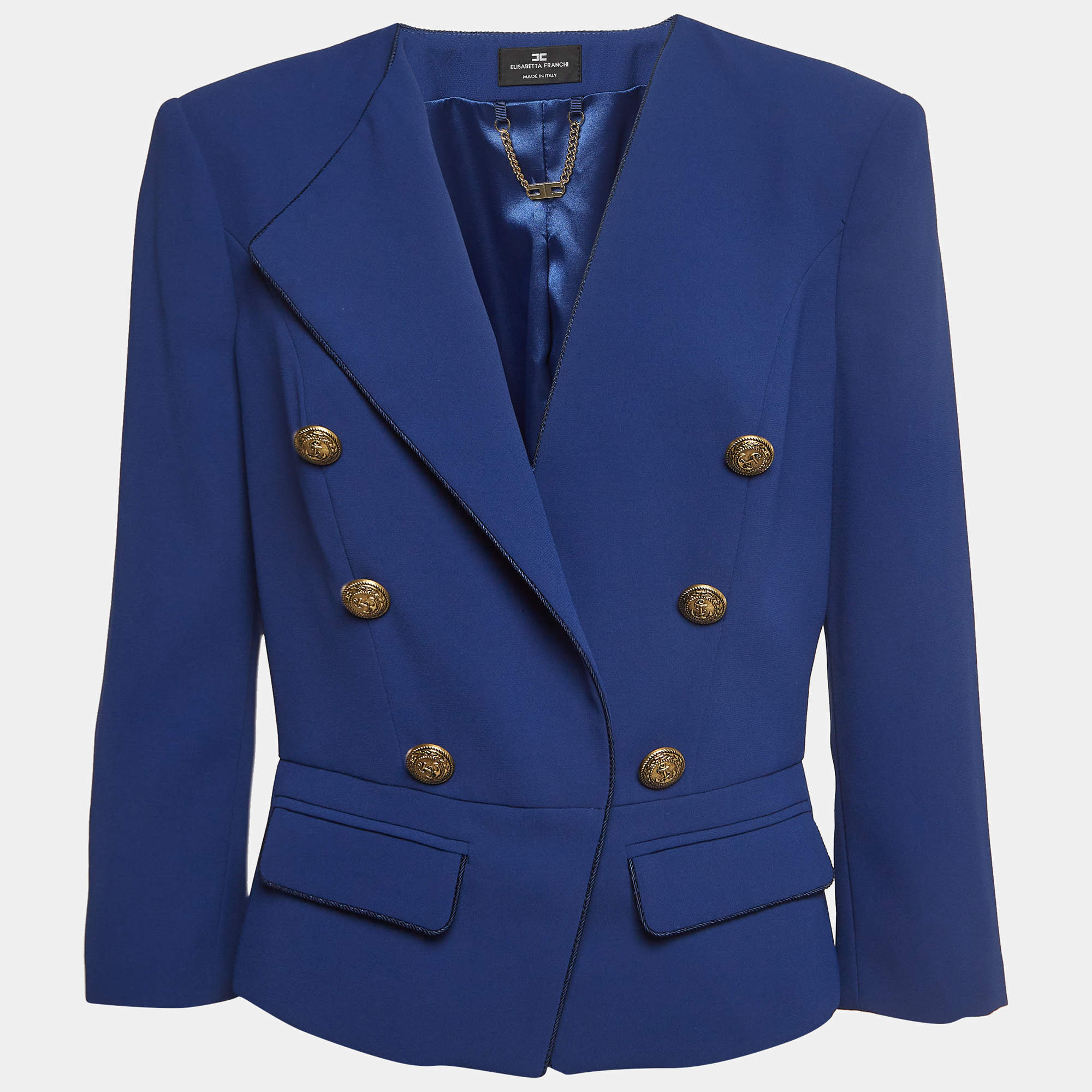 Pre Owned Elisabetta Franchi Blue Crepe Jacket L