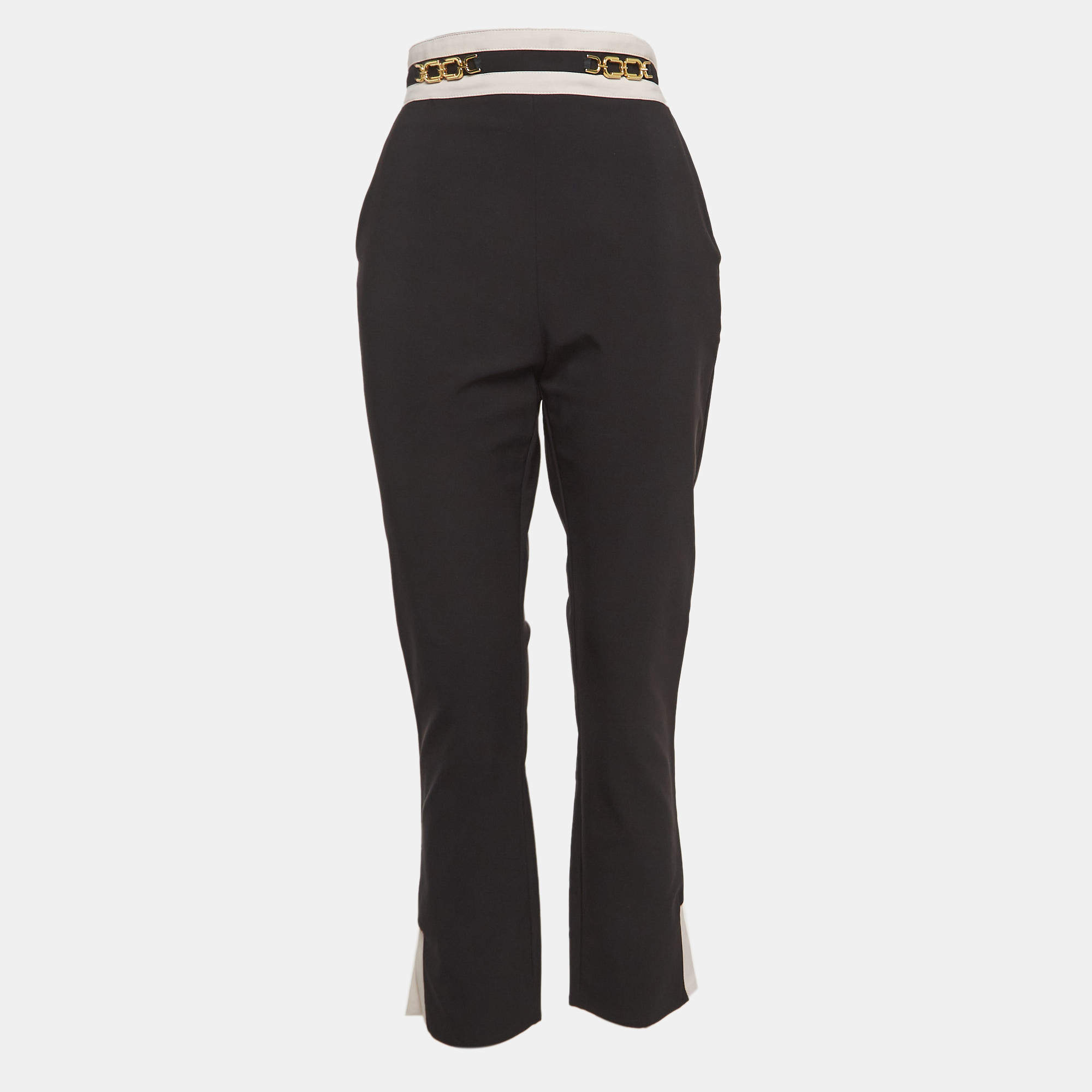 Pre Owned Elisabetta Franchi Black Embellished Stretch Knit Trousers L