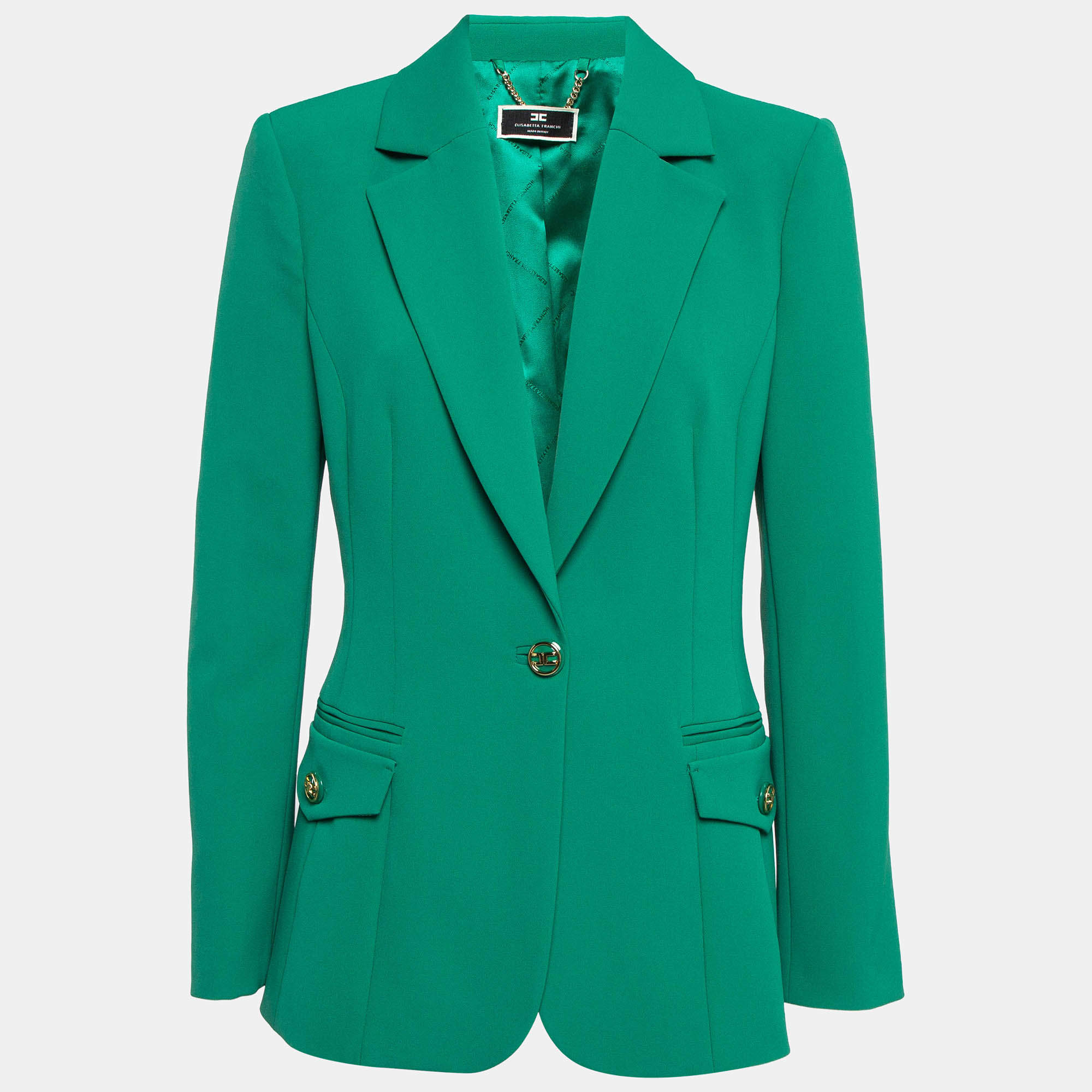 Elisabetta Franchi Green Crepe Single Breasted Blazer L