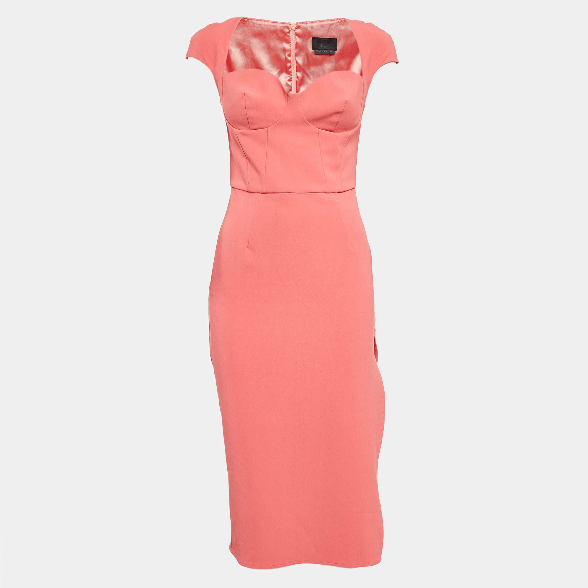 Pre Owned Elisabetta Franchi Peach Pink Crepe Sheath Dress M