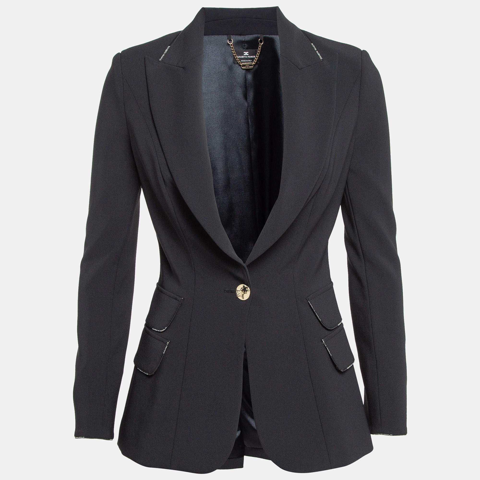 Pre Owned Elisabetta Franchi Navy Blue Crepe Single Breasted Blazer M
