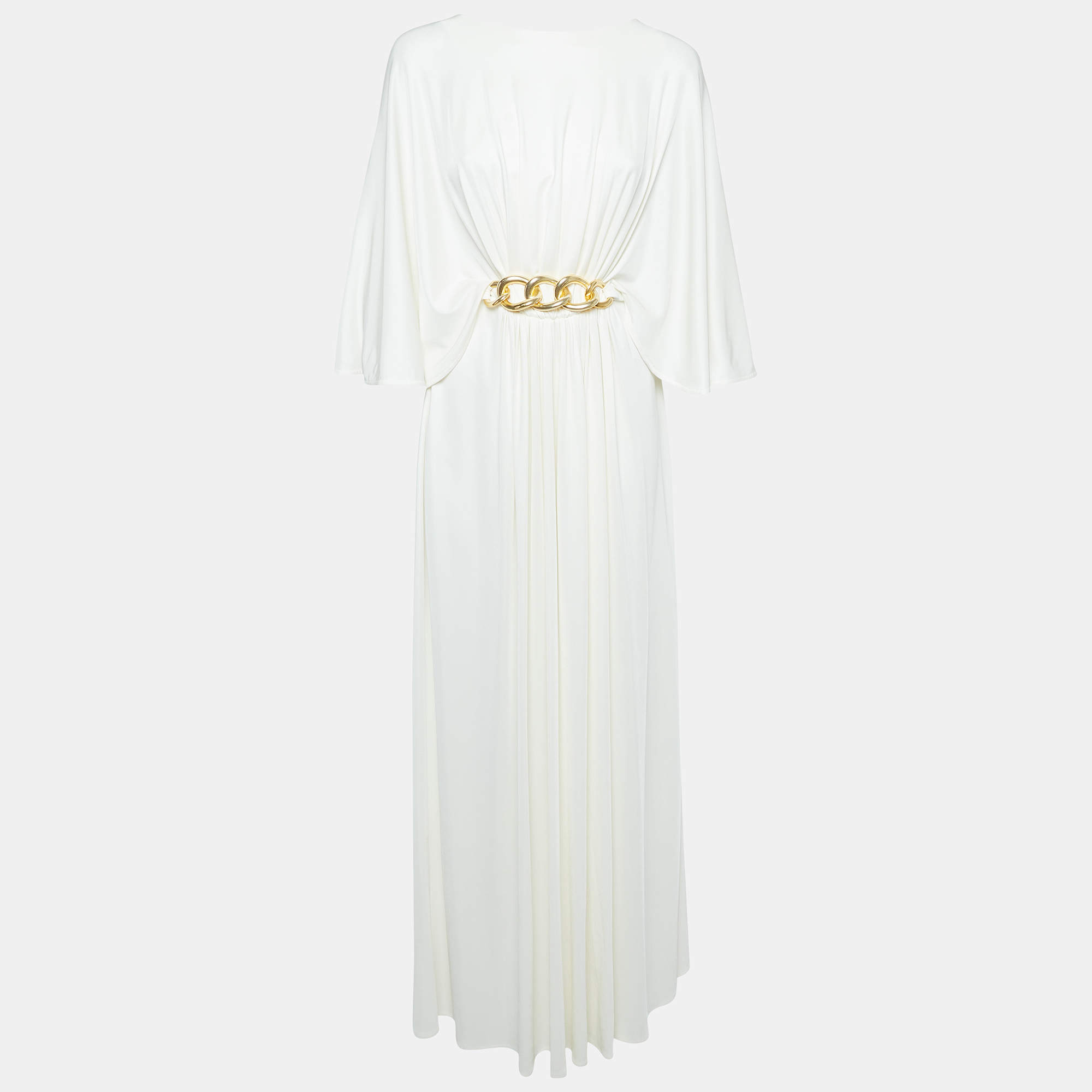 Elisabetta Franchi White Jersey Belted Maxi Dress S Elisabetta Franchi TLC