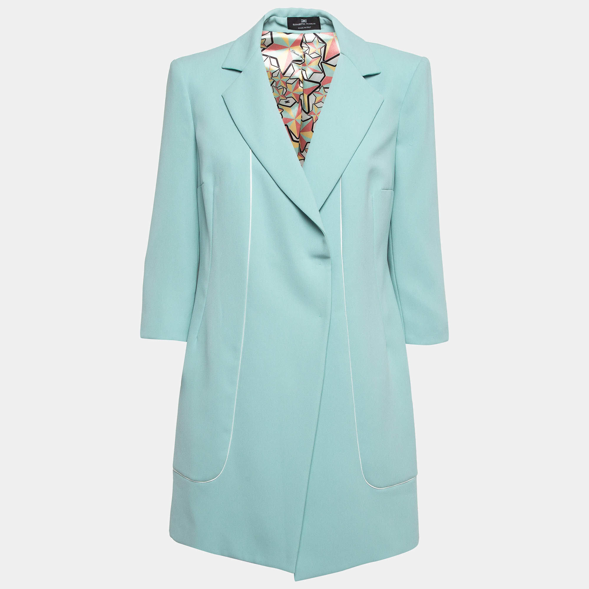 Elisabetta Franchi Mint Green Crepe Mid-Length Coat M