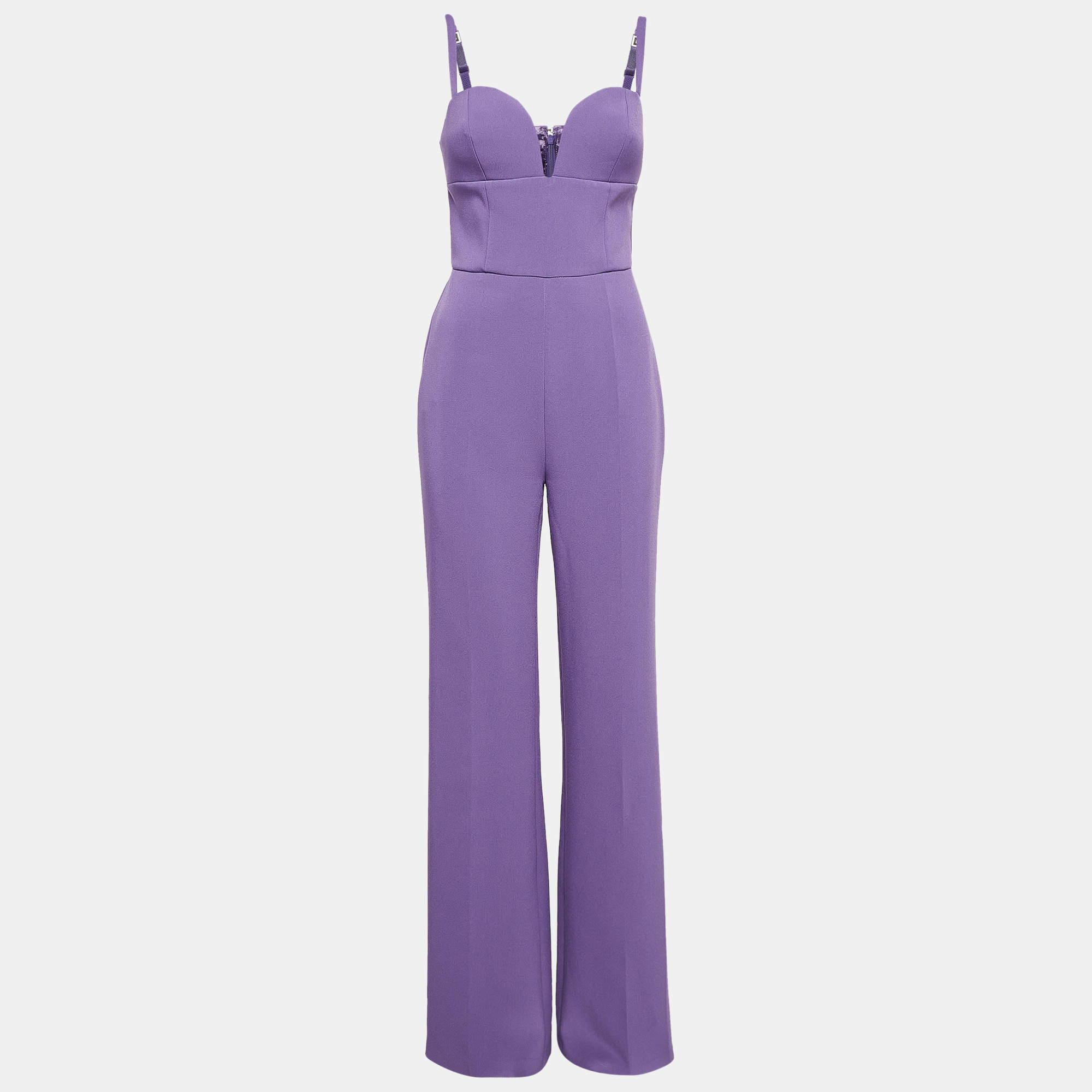 Pre Owned Elisabetta Franchi Purple Stretch Crepe Sweetheart Neck Jumpsuit M