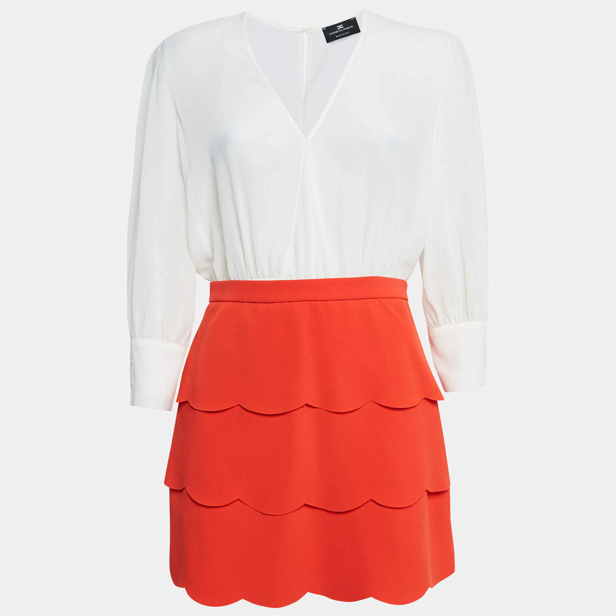 Pre Owned Elisabetta Franchi White/Orange Chiffon Detachable Mini Dress M