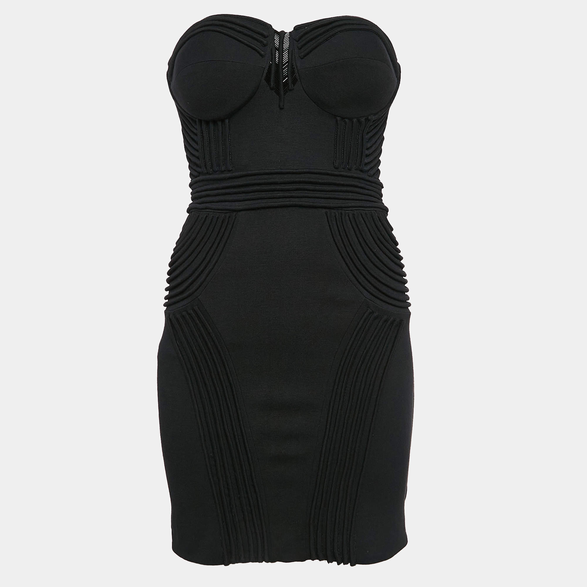 Pre Owned Elisabetta Franchi Black Knit Neck Embellished Mini Dress L