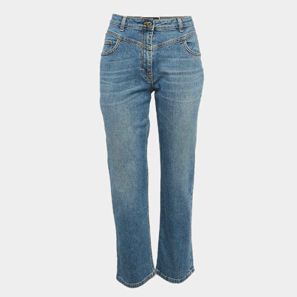 Elisabetta Franchi Blue Washed Denim Loose Fit Jeans M