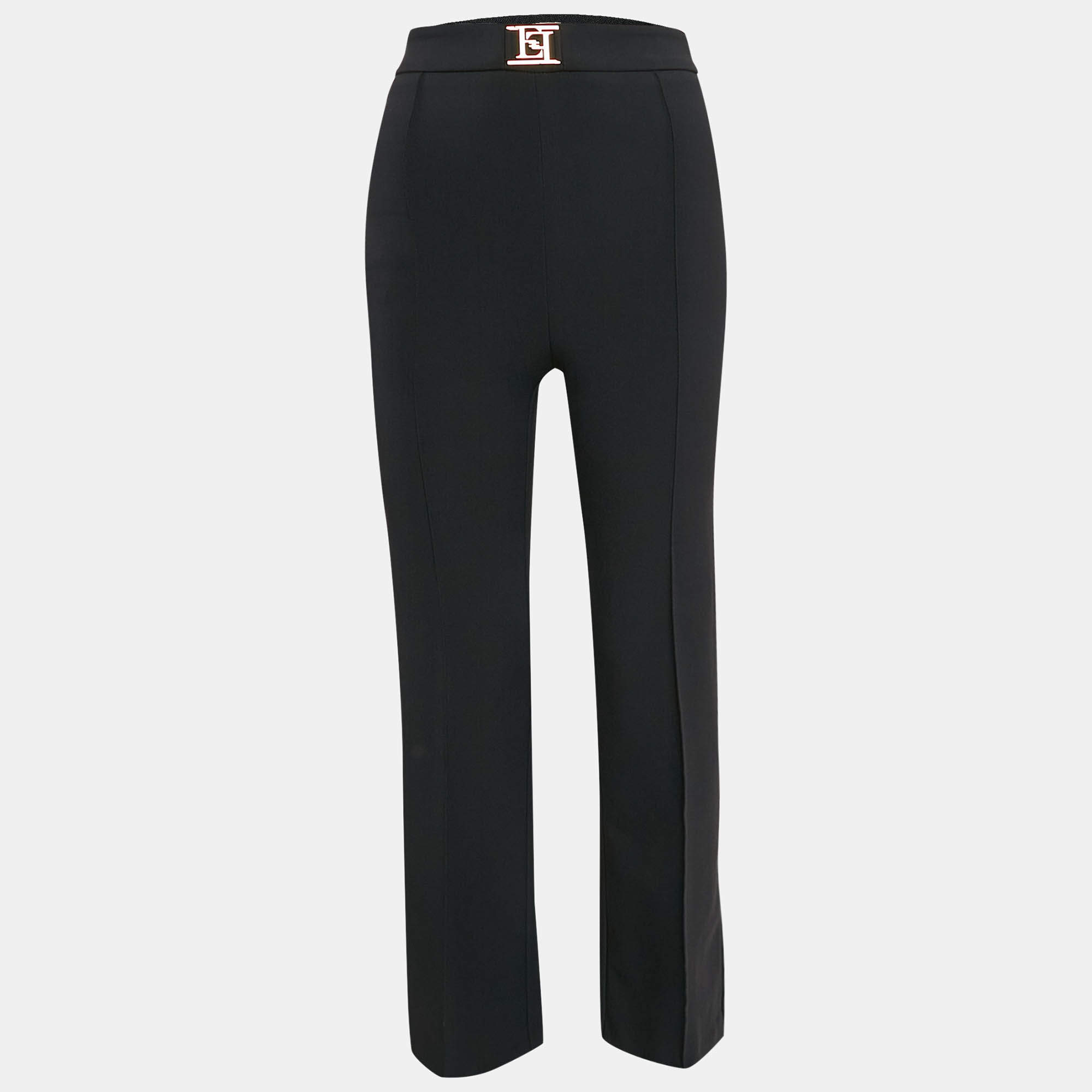 Elisabetta Franchi Black Logo Detail Waist Jersey Trousers S