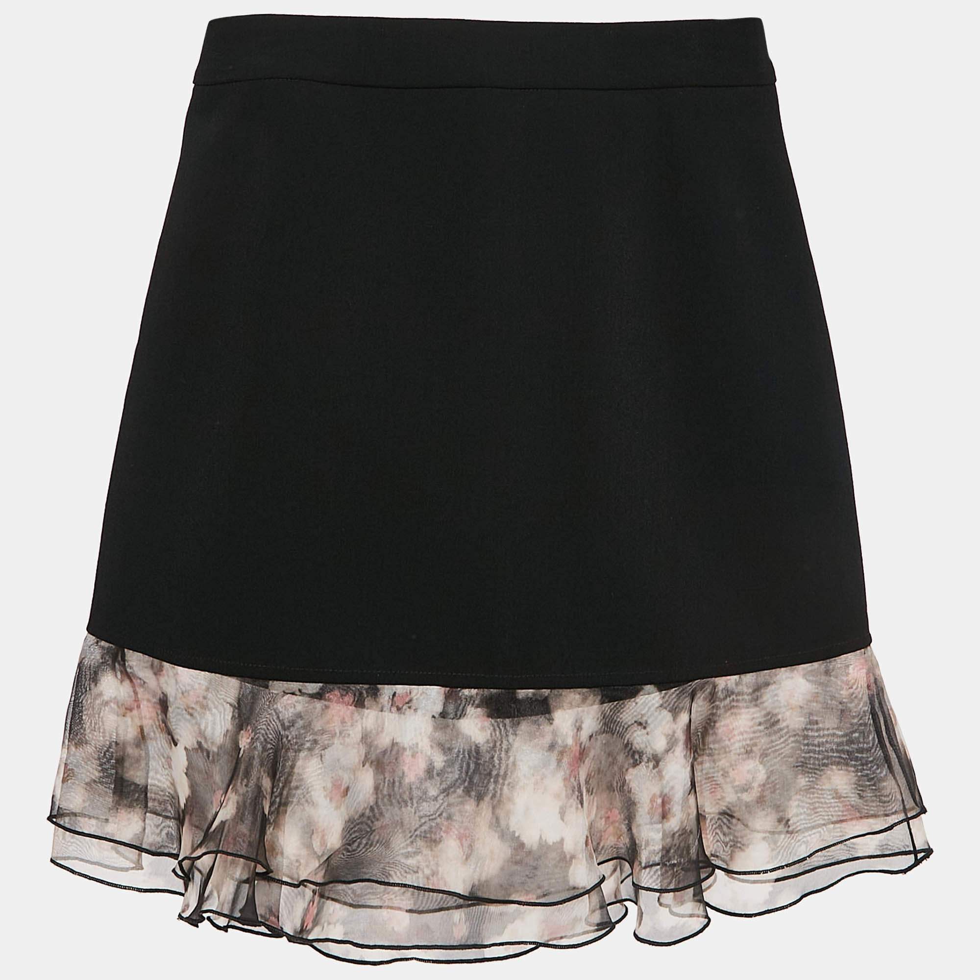 Pre Owned Elisabetta Franchi Black Organza Ruffled Crepe Mini Skirt S
