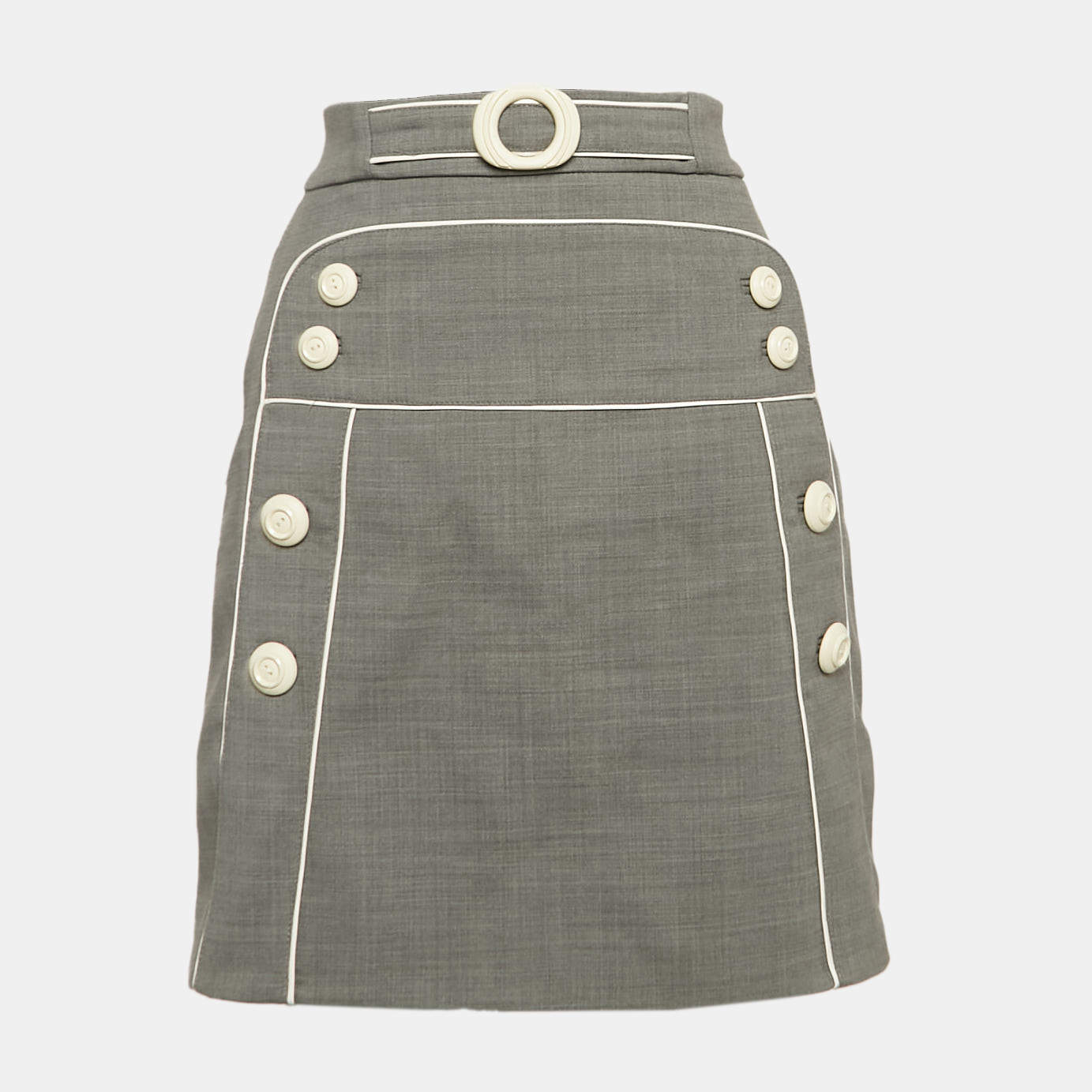 Elisabetta Franchi Grey Wool Blend Button Detail Mini Skirt S