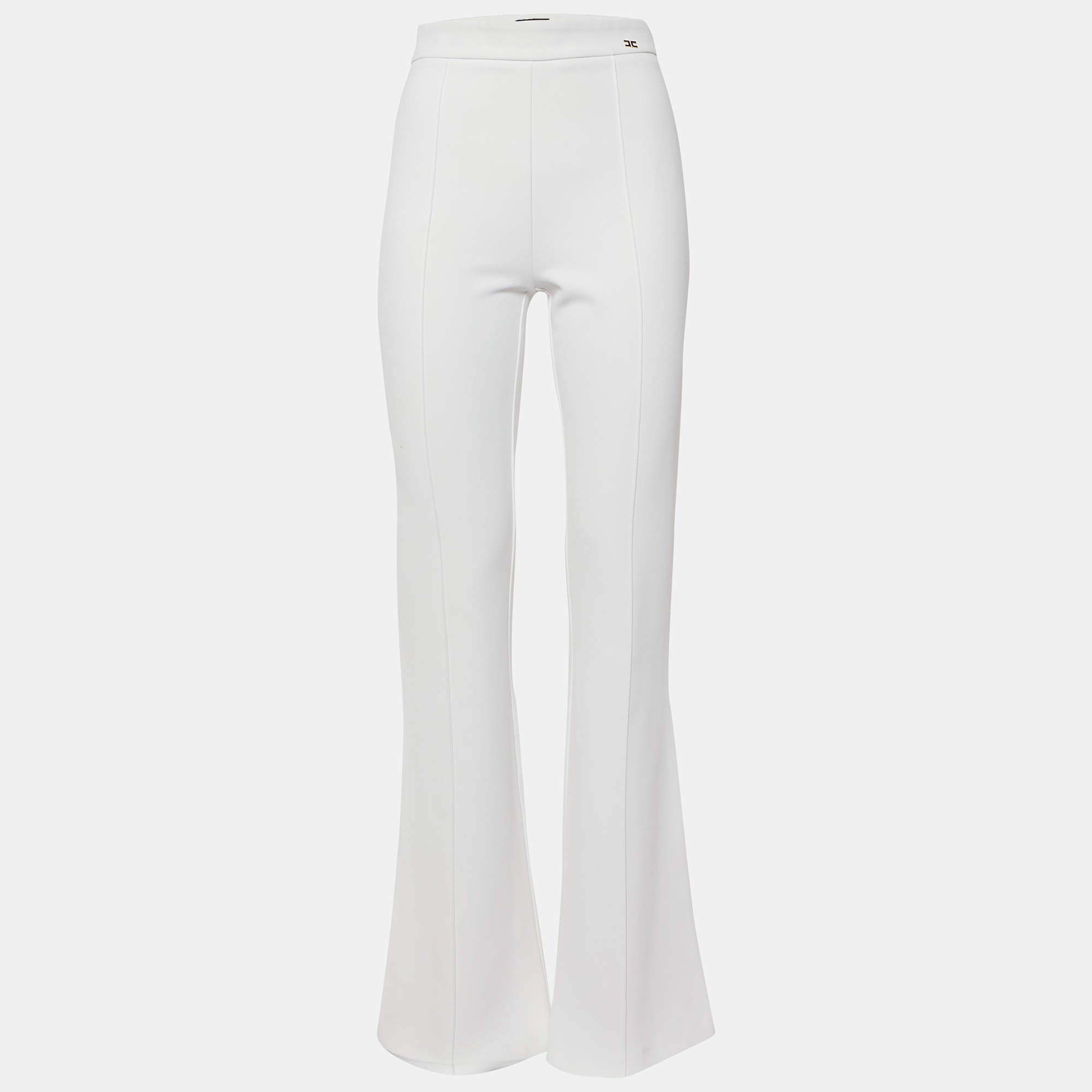 Pre Owned Elisabetta Franchi White Crepe Wide-Leg Pants M
