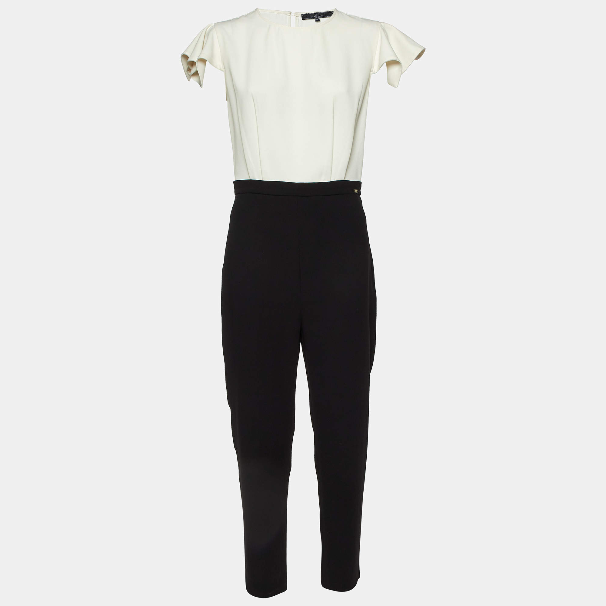 Elisabetta Franchi Monochrome Crepe Pleated Jumpsuit XL