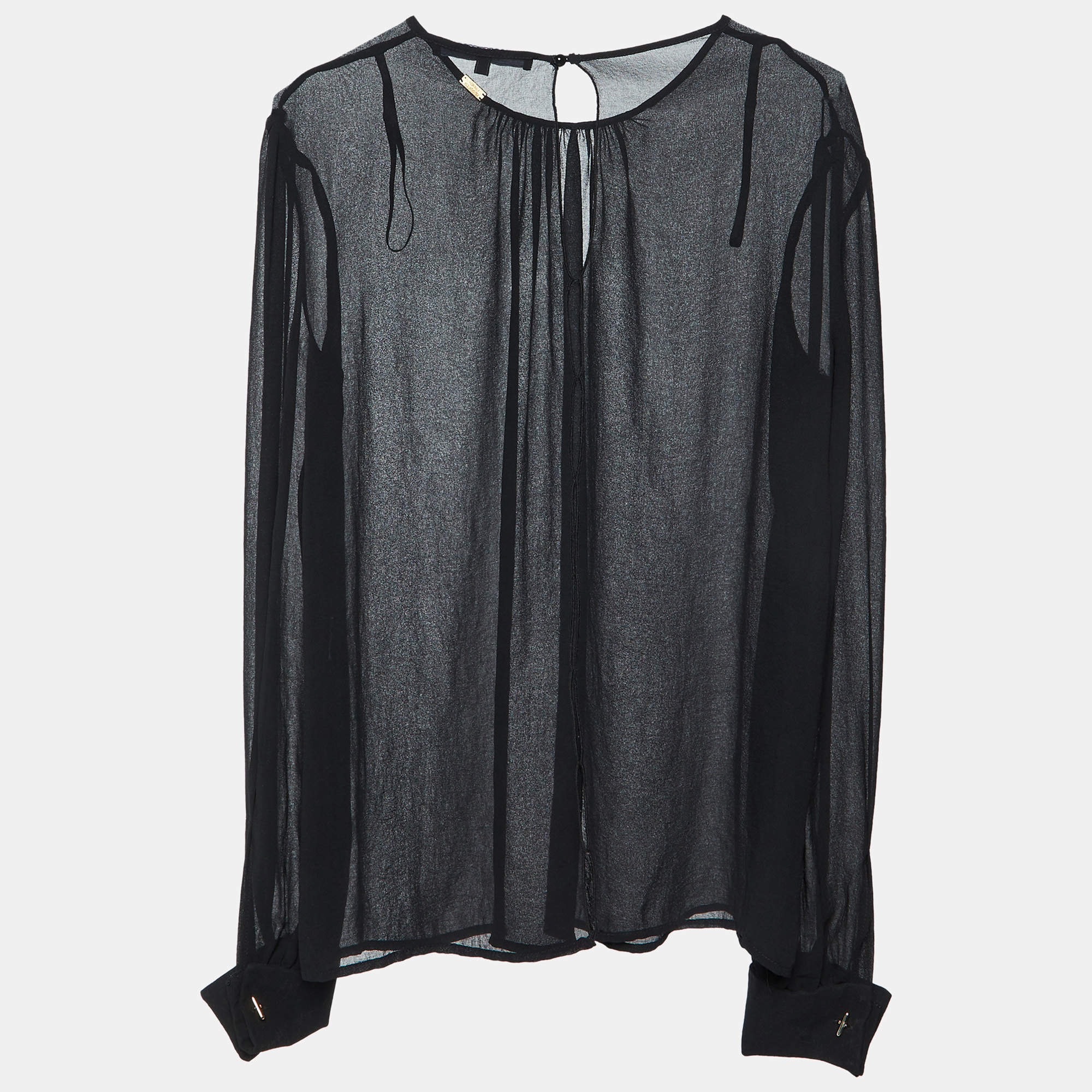 Elisabetta Franchi Black Chiffon Back Slit Detail Sheer Blouse L