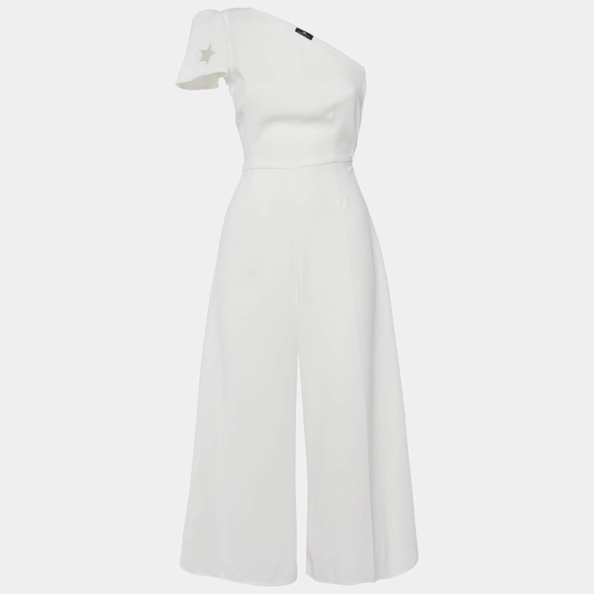 Elisabetta Franchi White Crepe One-Shoulder Jumpsuit S