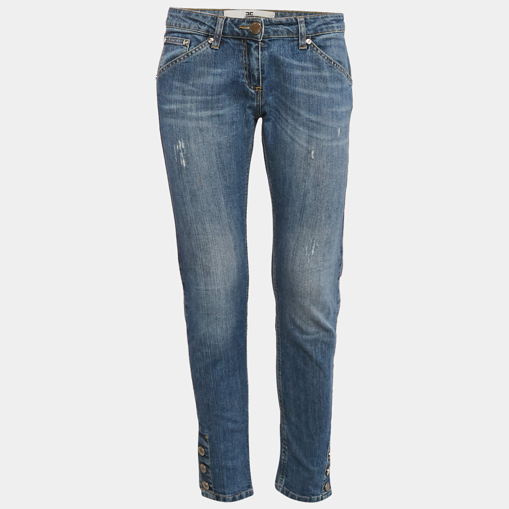 Pre Owned  Elisabetta Franchi Blue Washed Denim Button Detail Jeans M Waist 29"