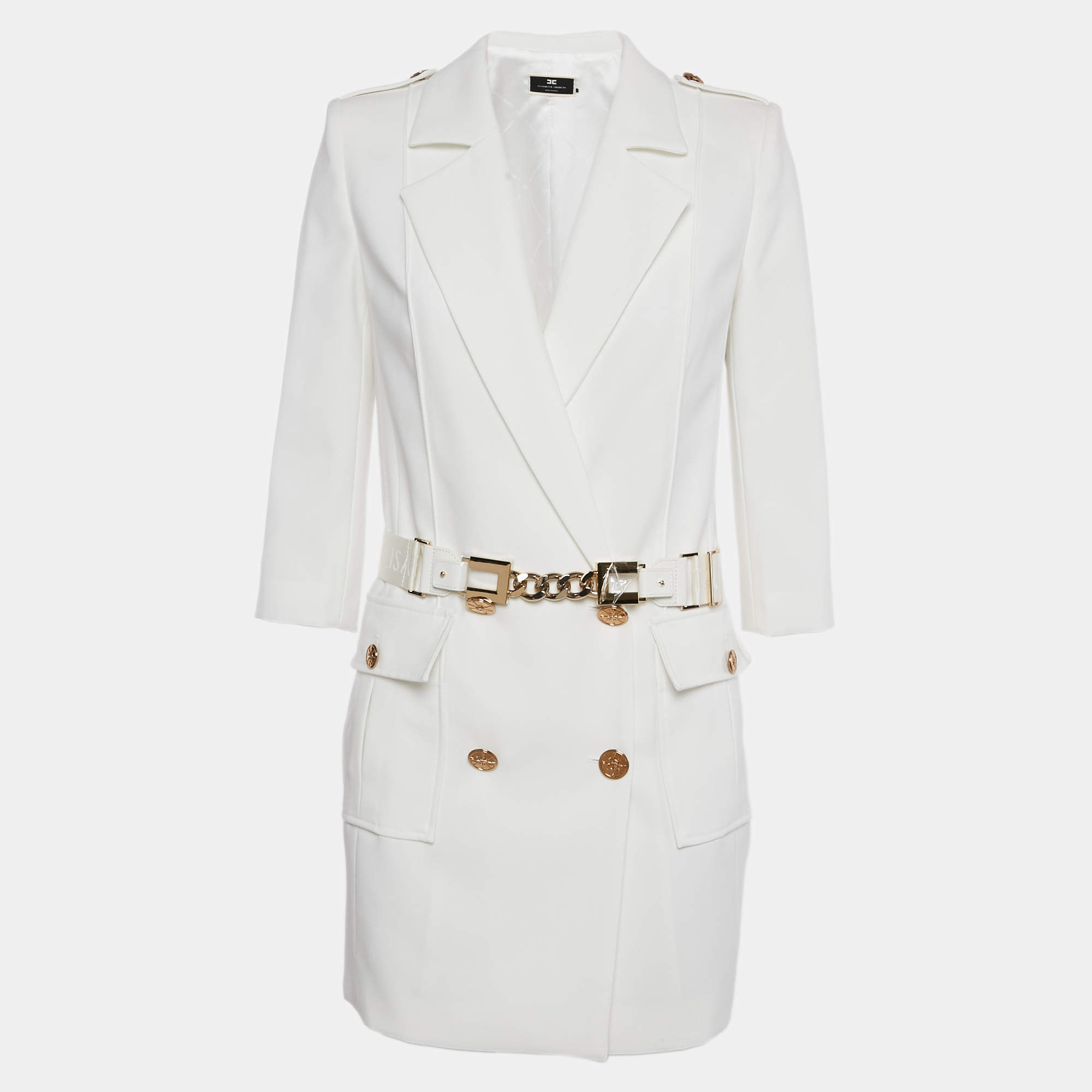 Elisabetta Franchi White Crepe Double Breasted Blazer M