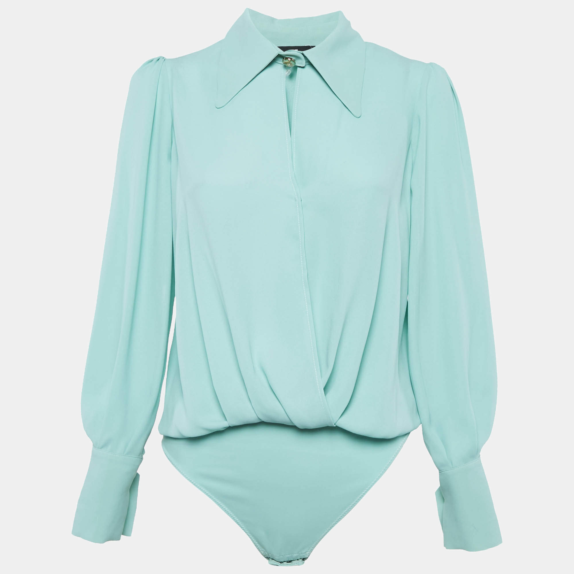 Pre Owned Elisabetta Franchi Green Crepe Bodysuit Top M