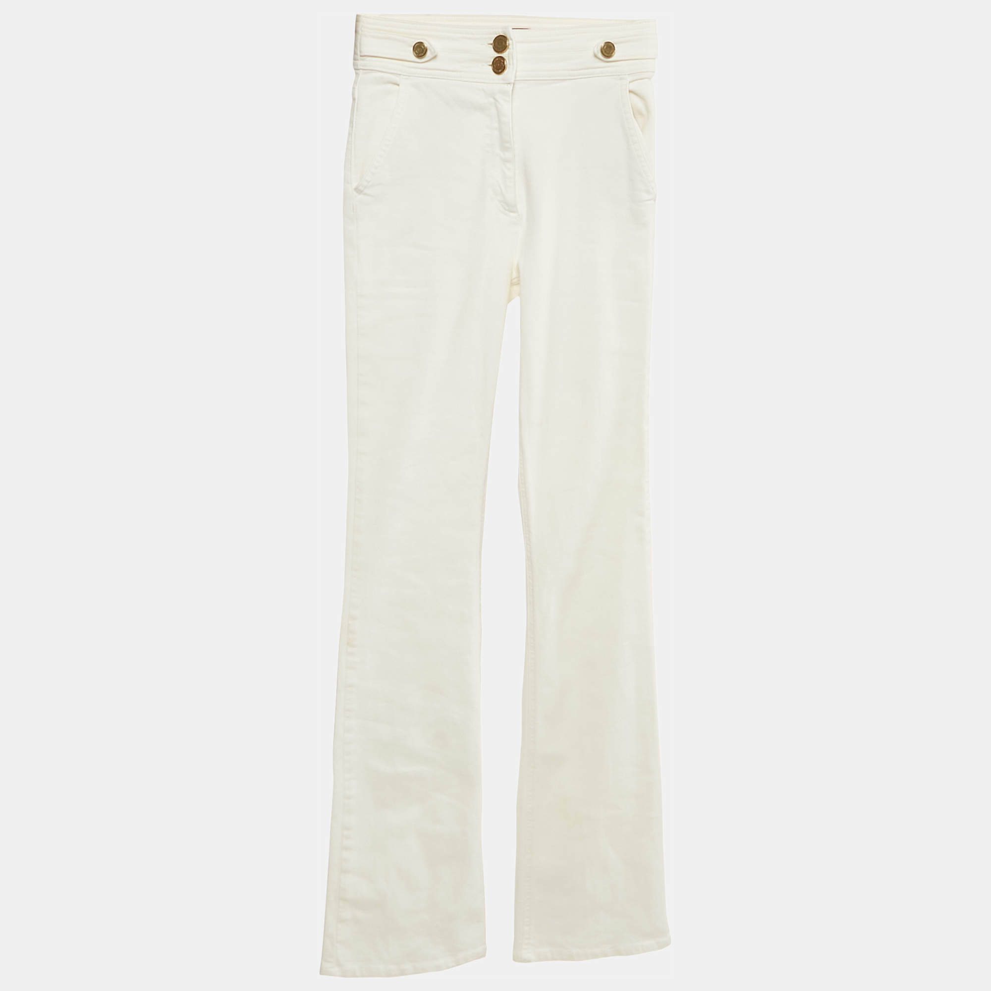 Pre Owned Elisabetta Franchi White Denim Wide-Leg Jeans S Waist 25"