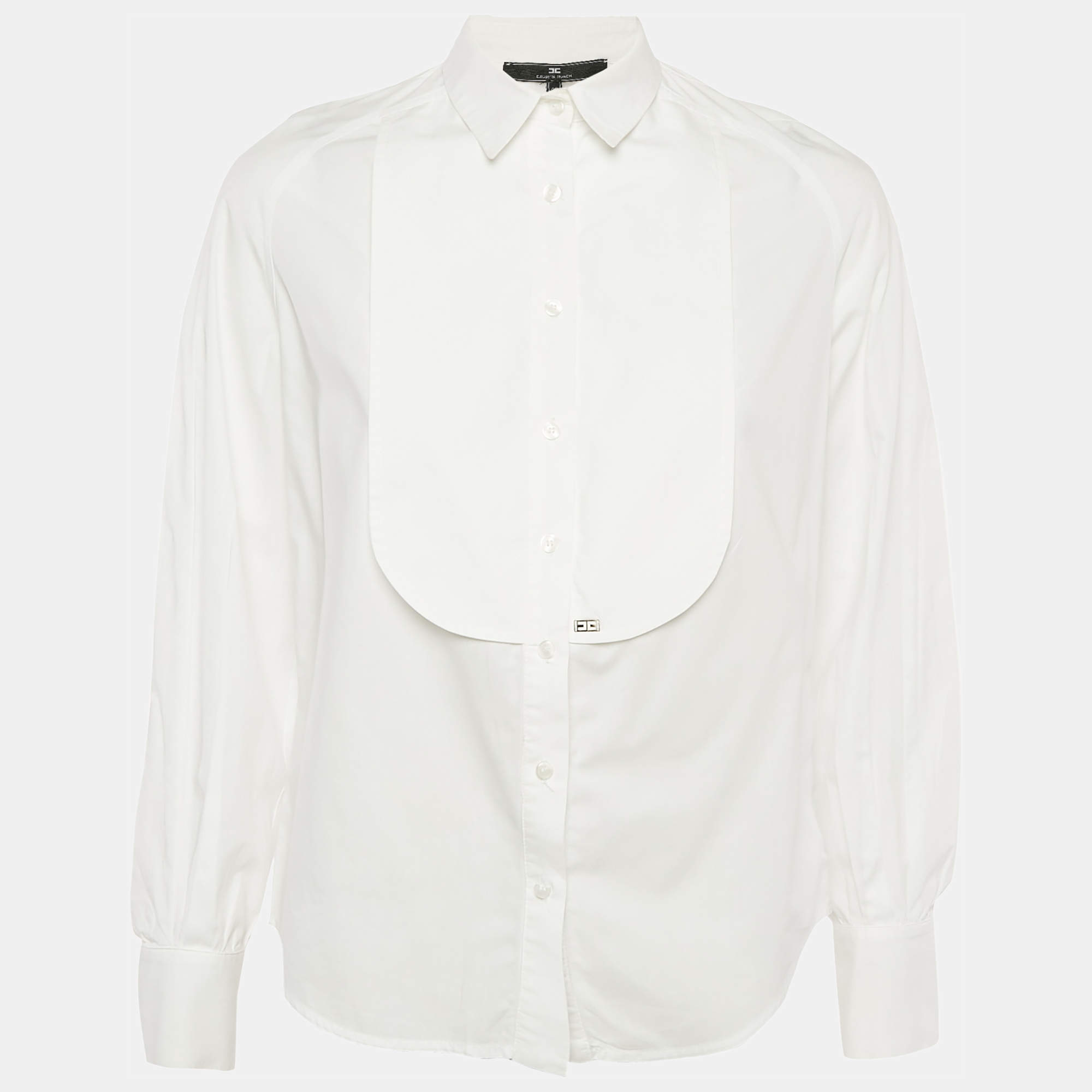 Pre Owned Elisabetta Franchi White Cotton Button Front Tuxedo Shirt S