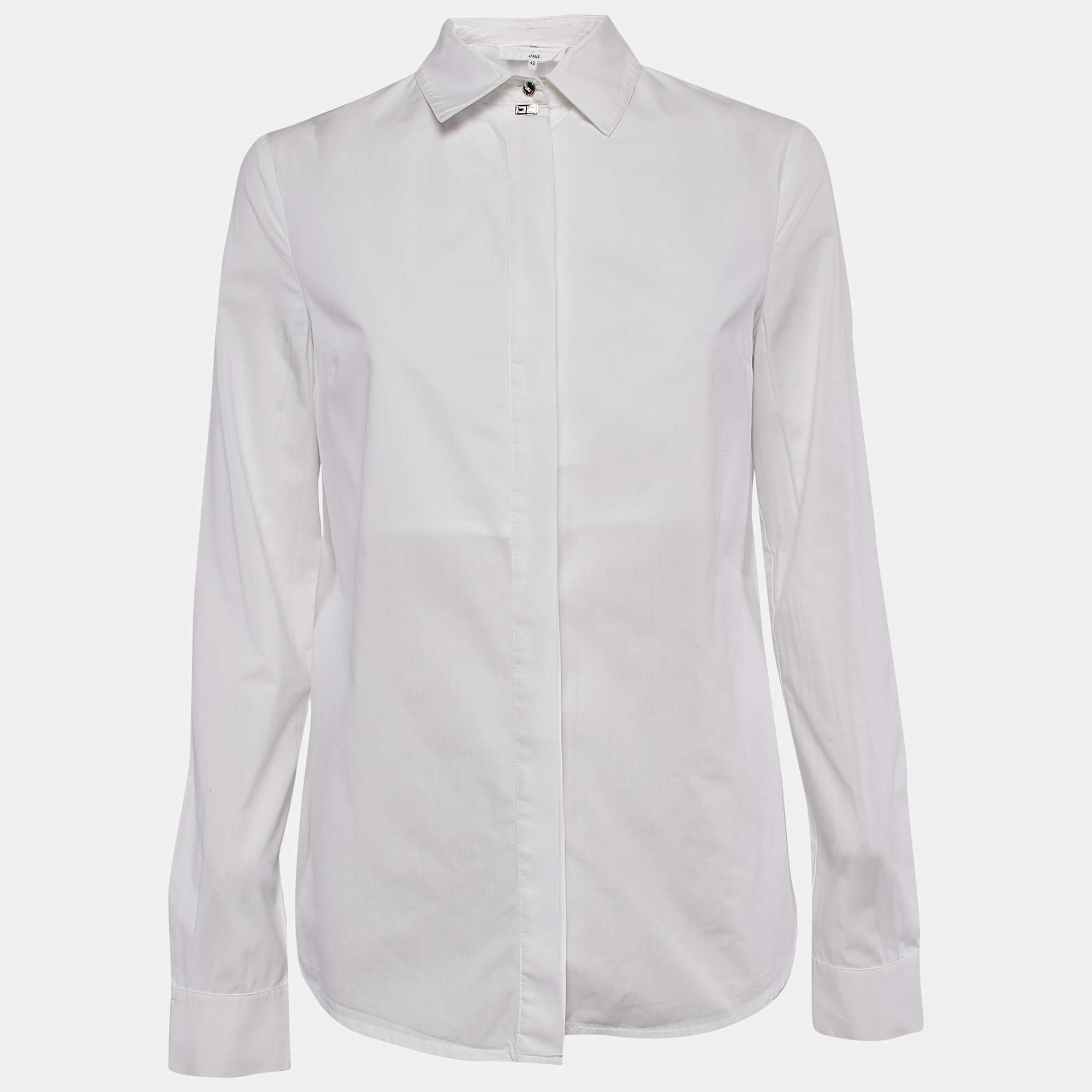 مملوكة مسبقًا Elisabetta Franchi White Cotton Long Sleeve Shirt M