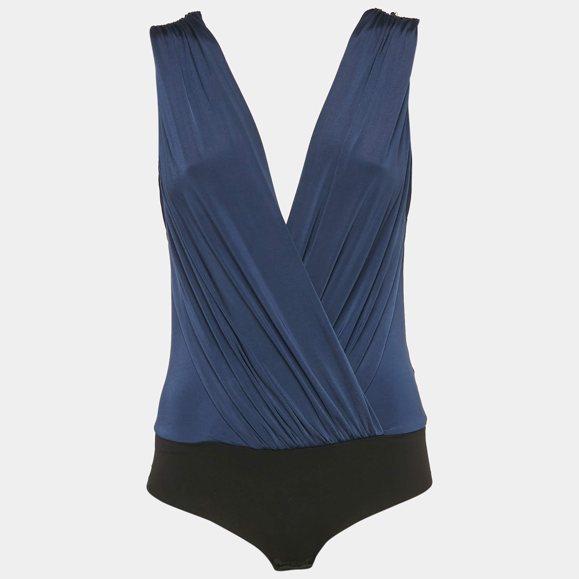 Elisabetta Franchi Navy Blue Jersey Sleeveless Bodysuit S