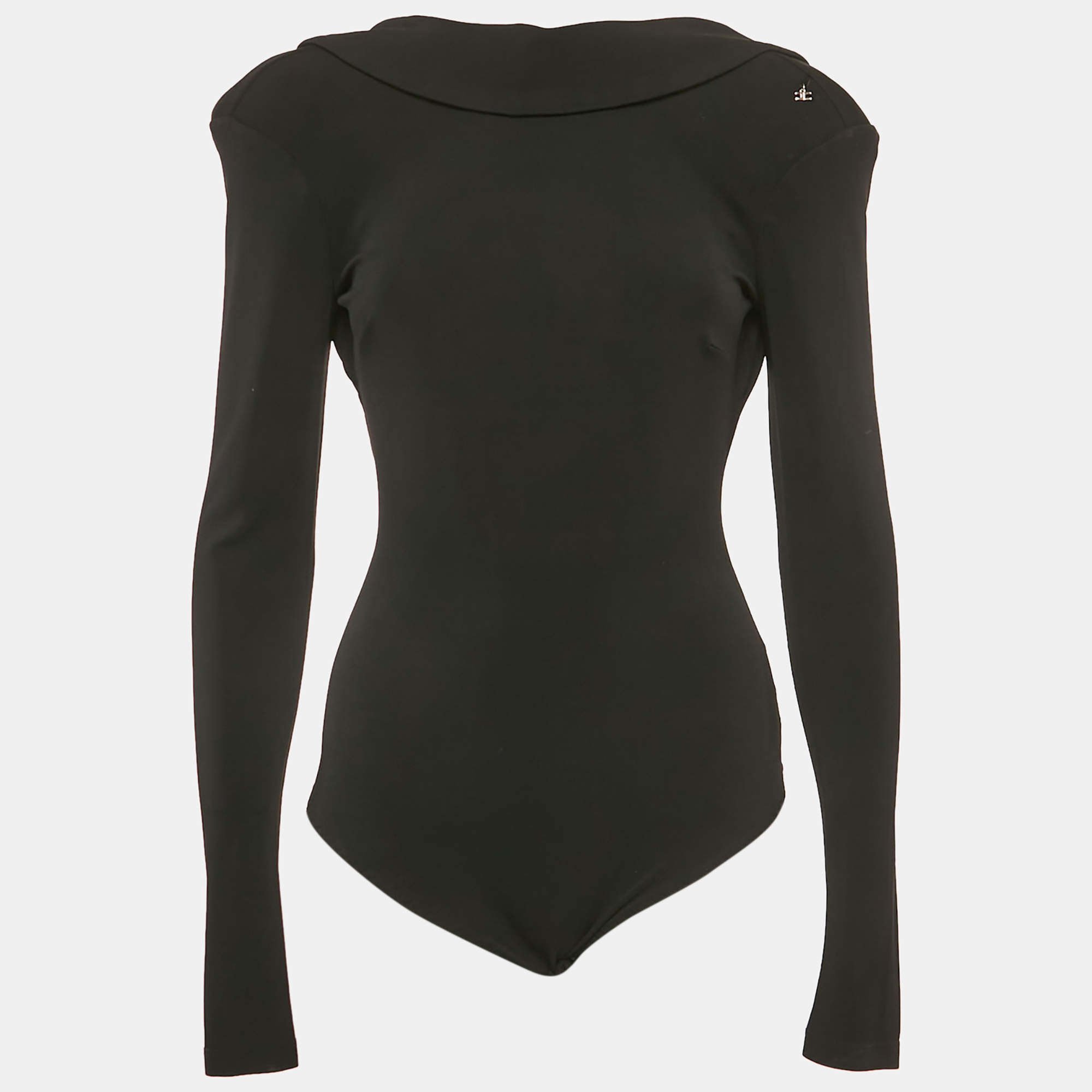 Pre Owned Elisabetta Franchi Black Jersey Full Sleeve Bodysuit M