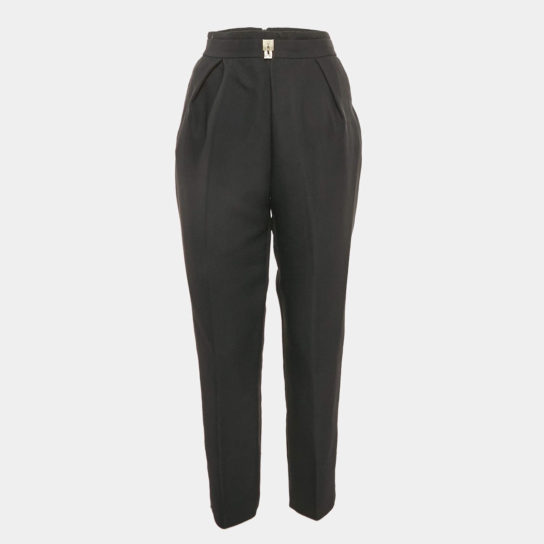 Elisabetta Franchi Black Gabardine Lock Detail Trousers L