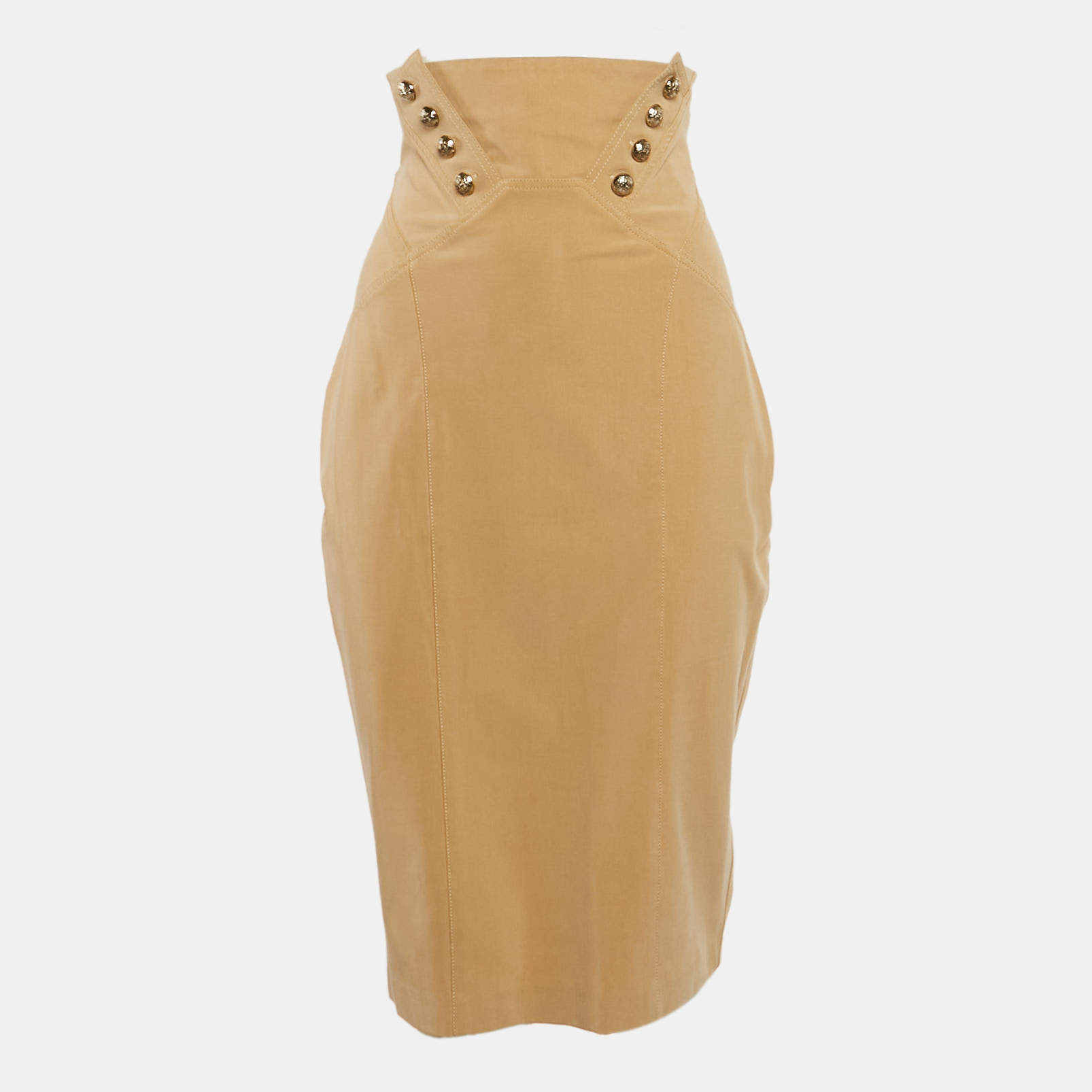 Elisabetta Franchi Light Brown Button Detail Strapless Mini Dress M