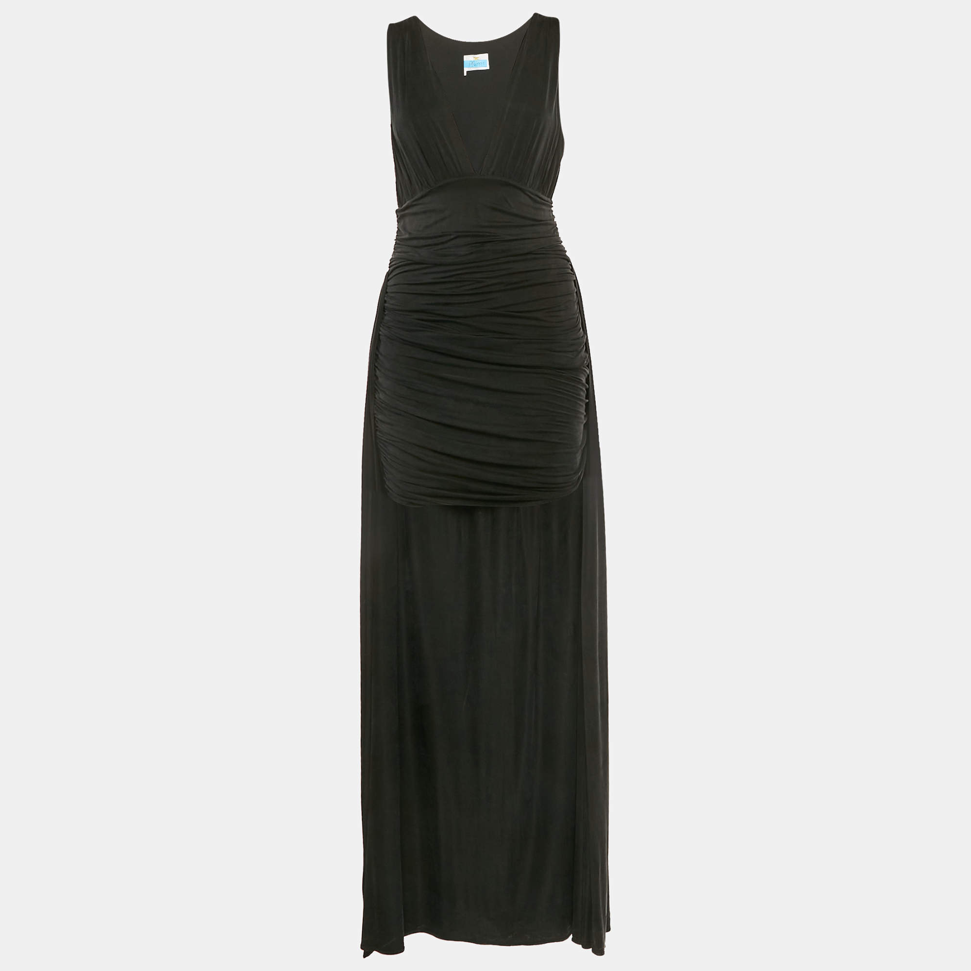Elisabetta Franchi Black Draped Sleeveless V-Neck Carpet Gown L