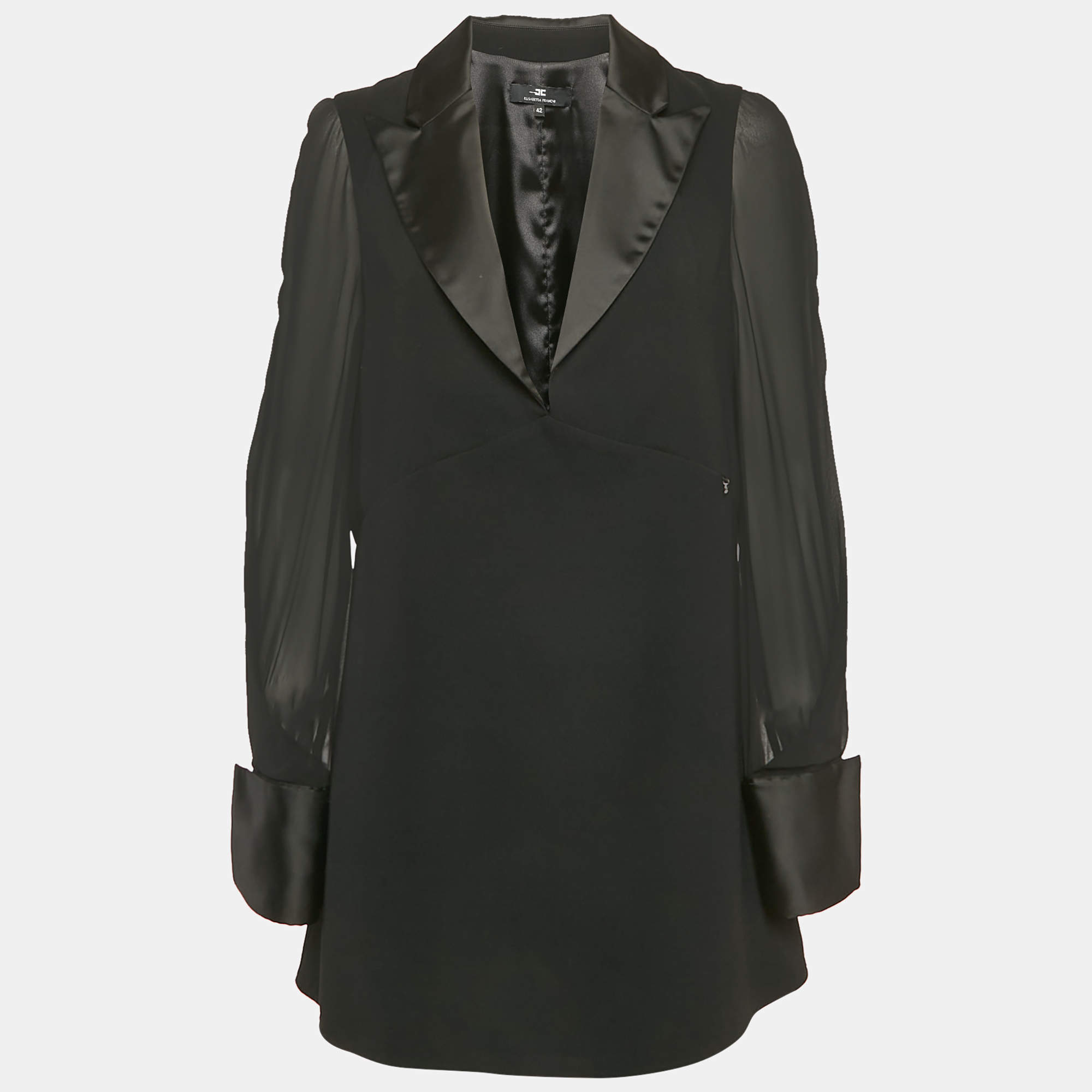 Elisabetta Franchi Black Crepe Full Sleeve Mini Dress M