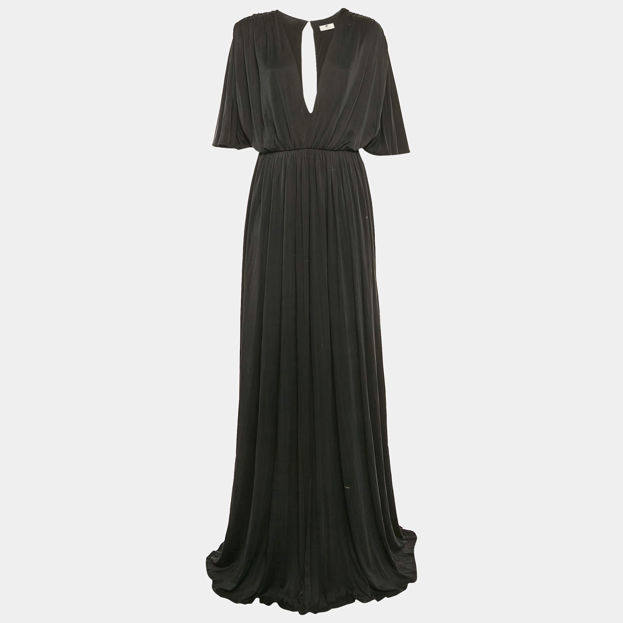 Elisabetta Franchi Black Jersey V-Neck Gown M