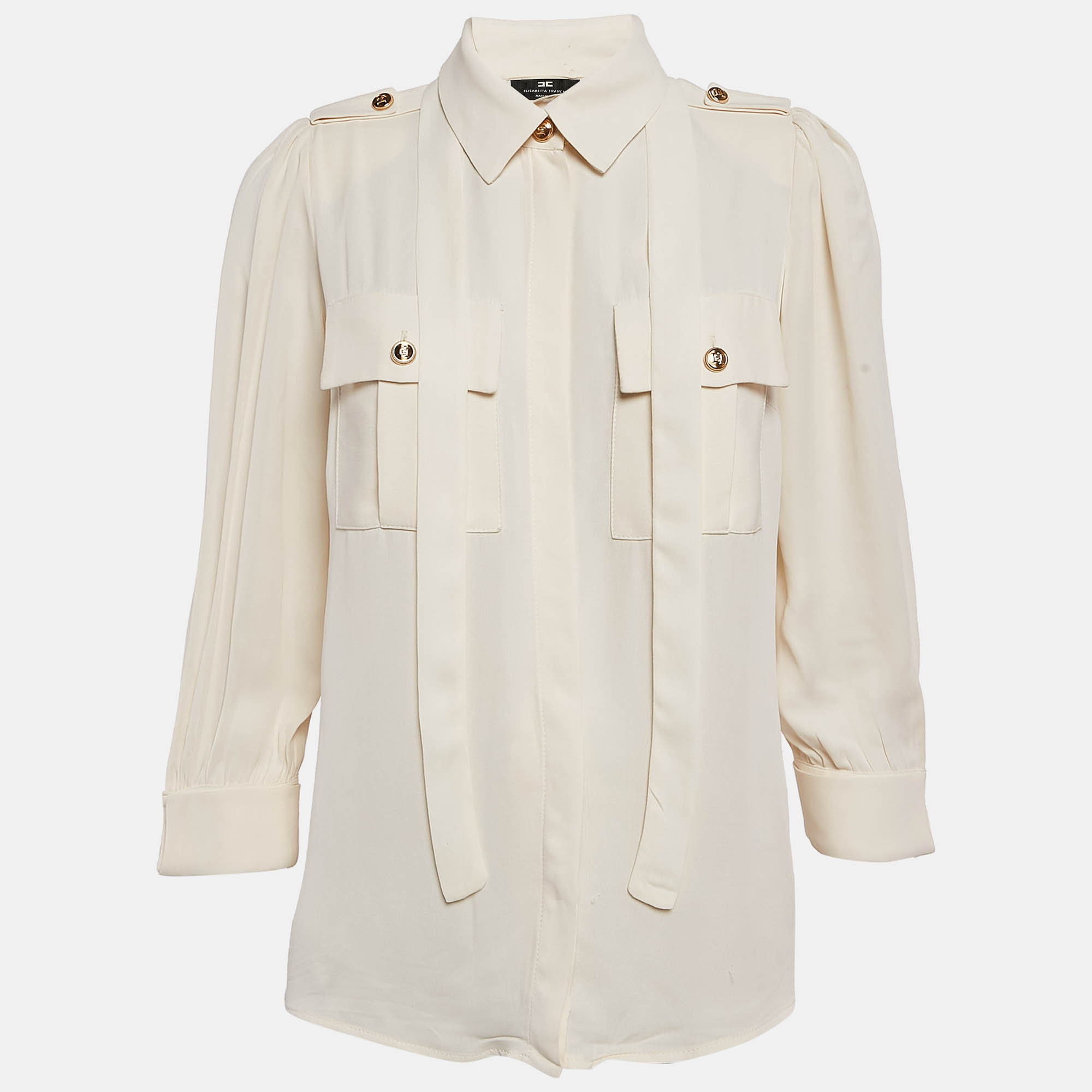 Elisabetta Franchi Cream Crepe Button Front Shirt S