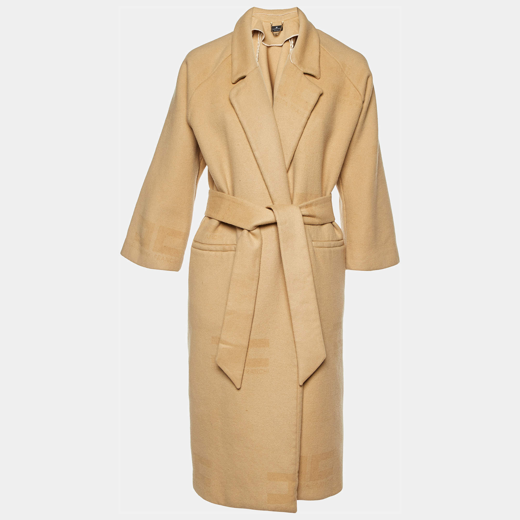 Elisabetta Franchi Beige Wool Belted Overcoat M