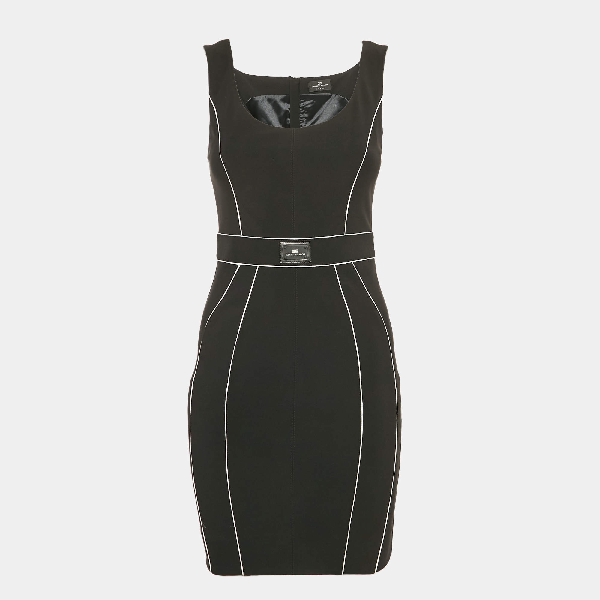 Pre Owned Elisabetta Franchi Black Nylon Contrast Trimmed Sleeveless Mini Dress S