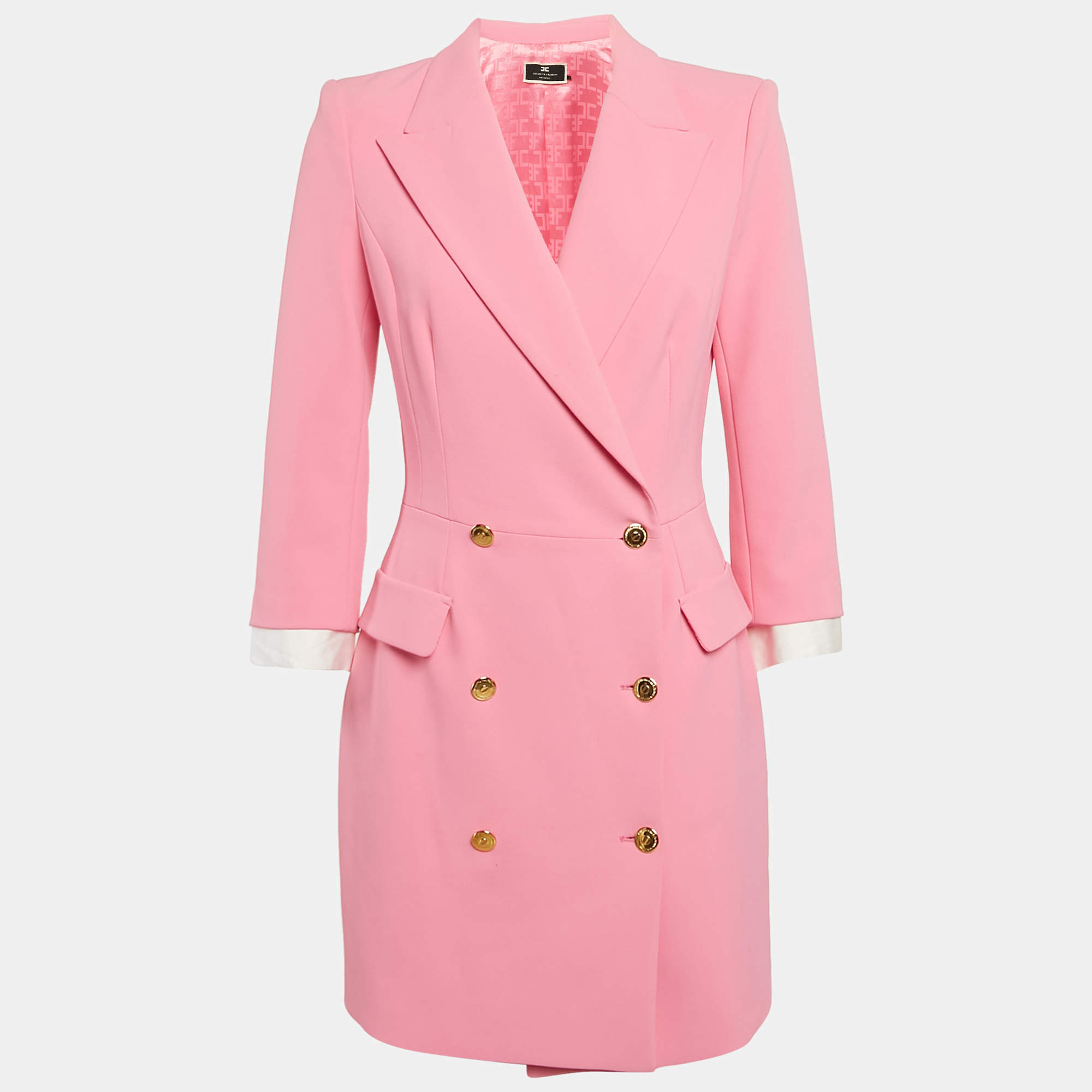 Pre Owned Elisabetta Franchi Pink Crepe Double Breasted Mini Blazer Dress M