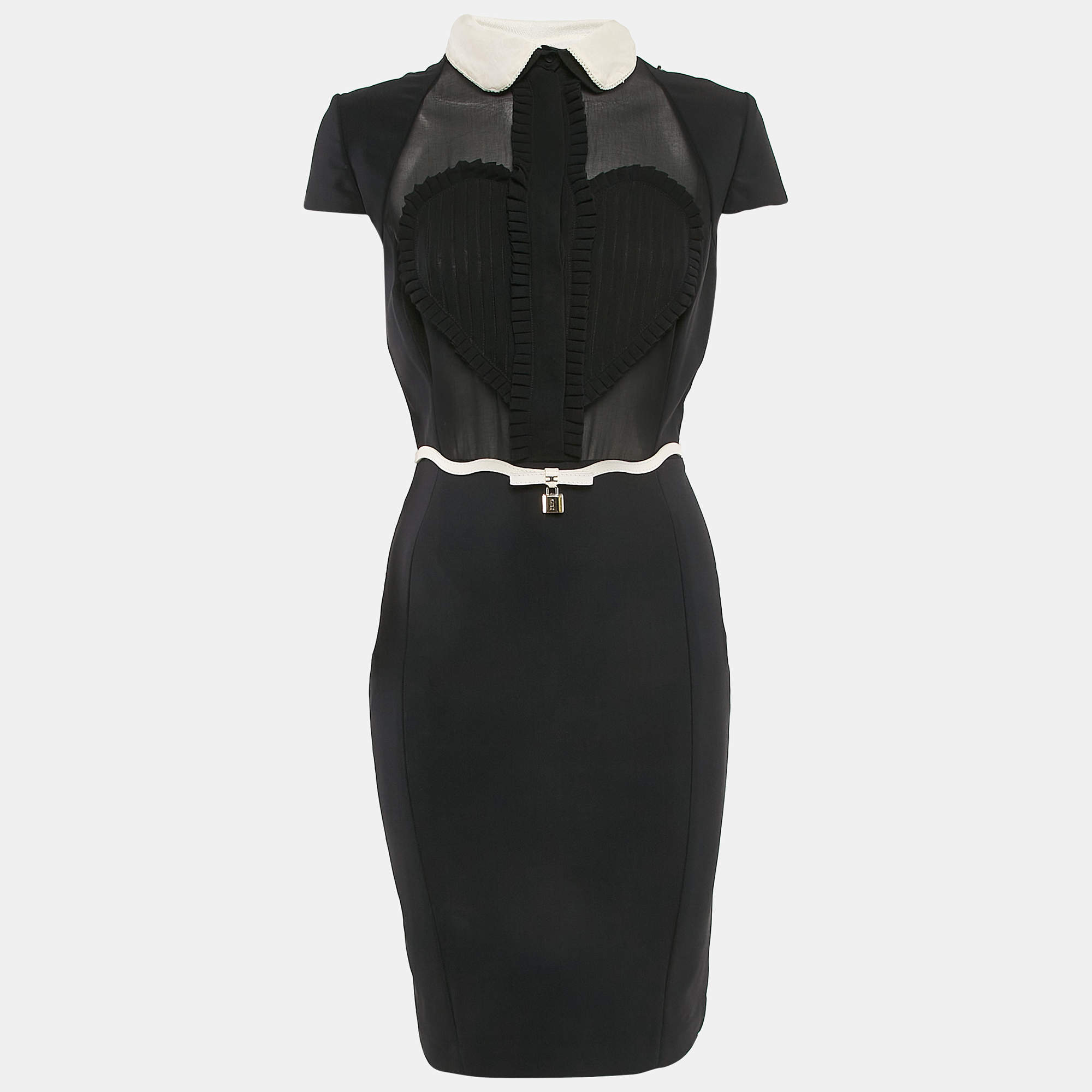 Pre Owned Elisabetta Franchi Black Nylon Ruffle Detail Short Dress M