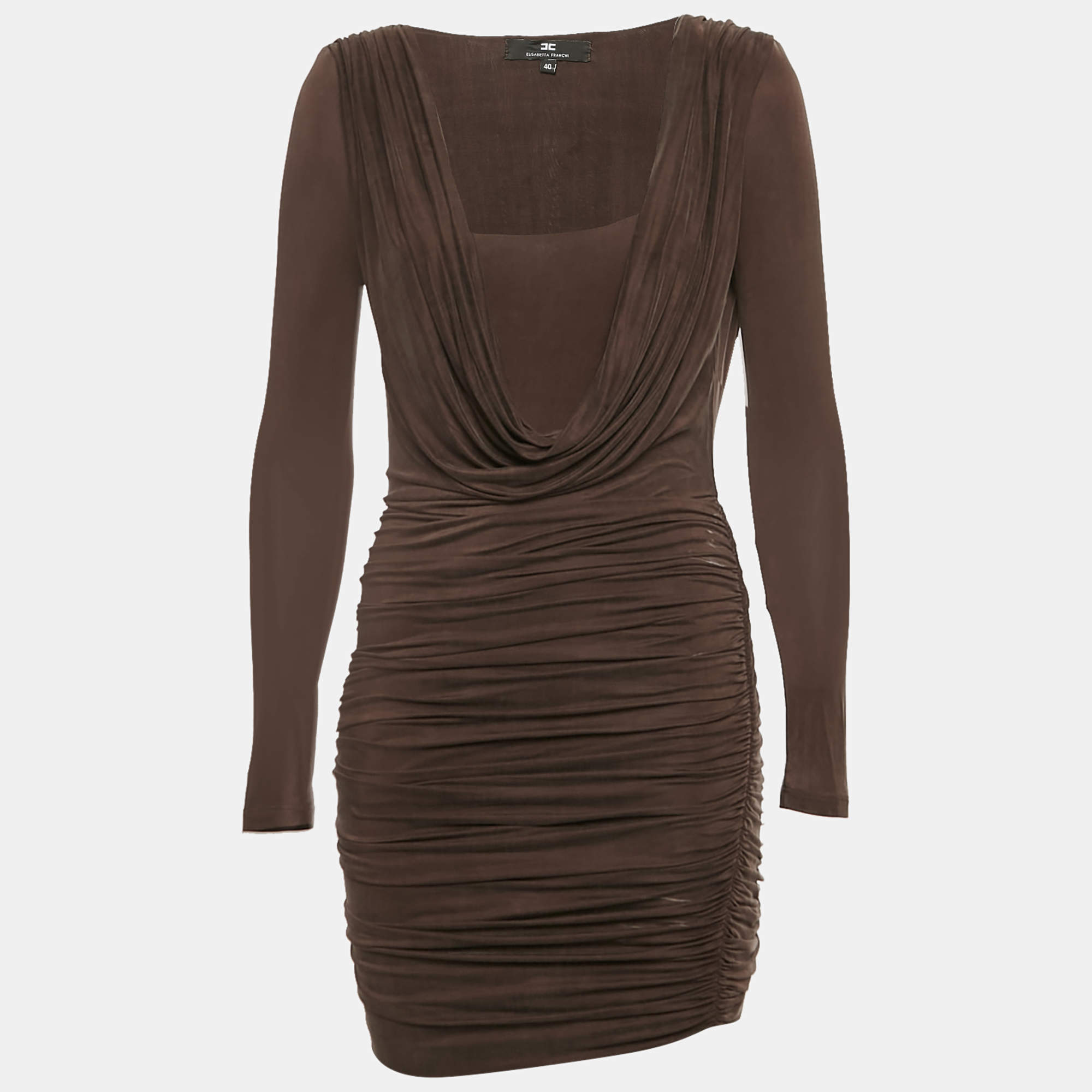 Elisabetta Franchi Brown Jersey Ruche Mini Dress S