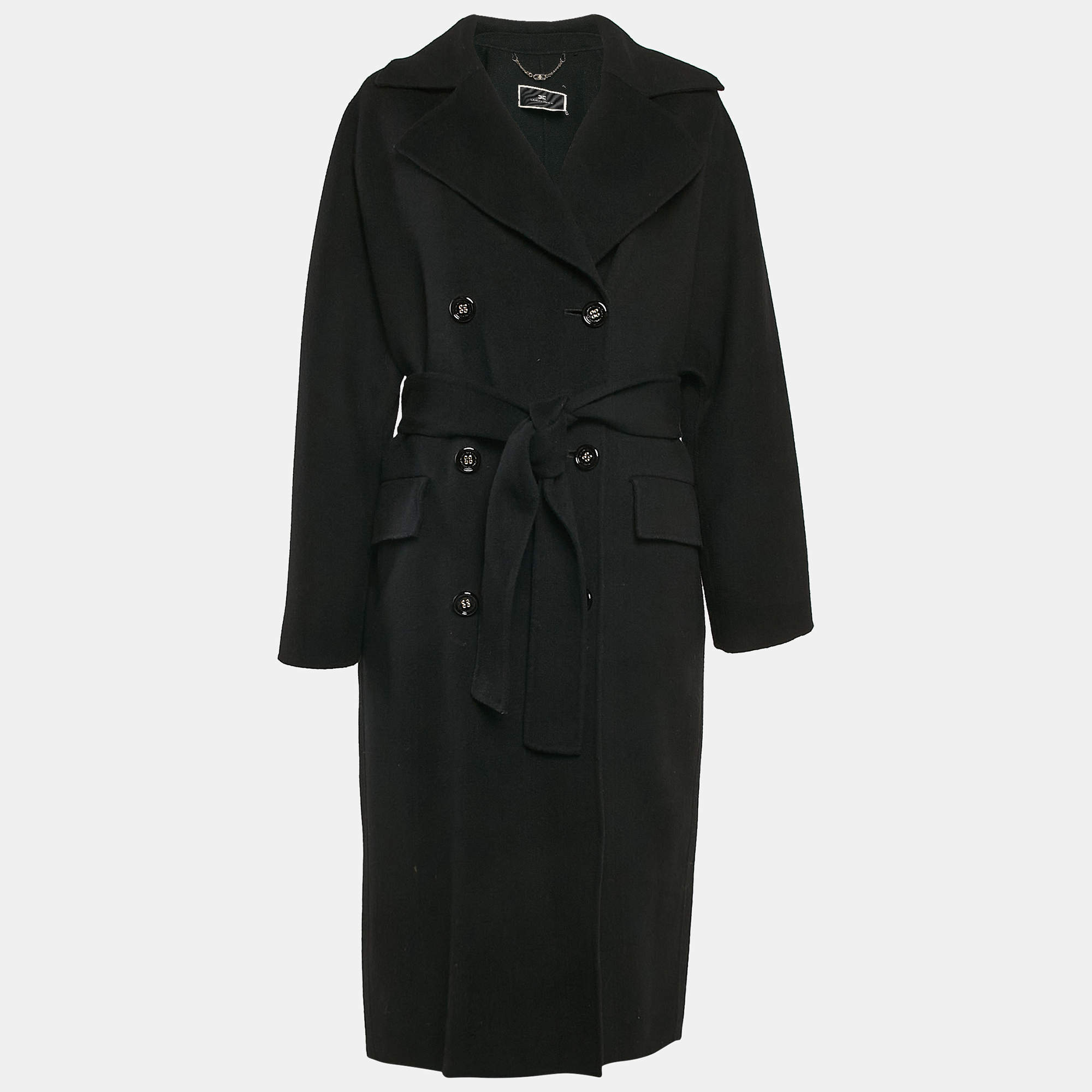 Pre Owned Elisabetta Franchi Black Wool Felt Double Breasted Coat M