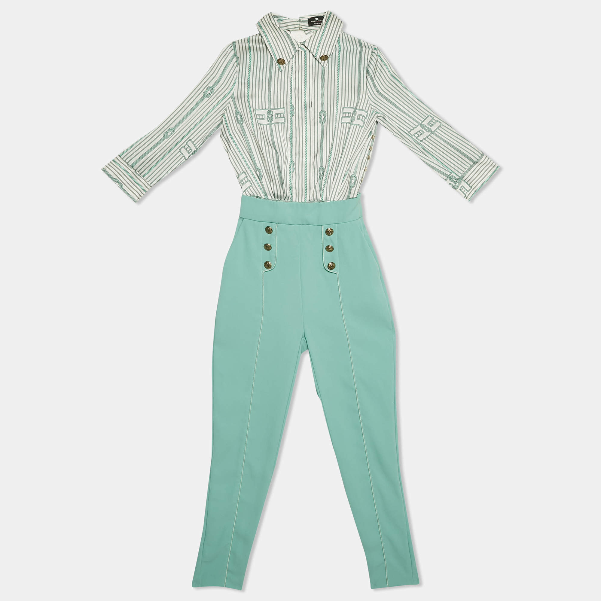 Elisabetta Franchi Blue/White Striped Crepe Detachable Jumpsuit S