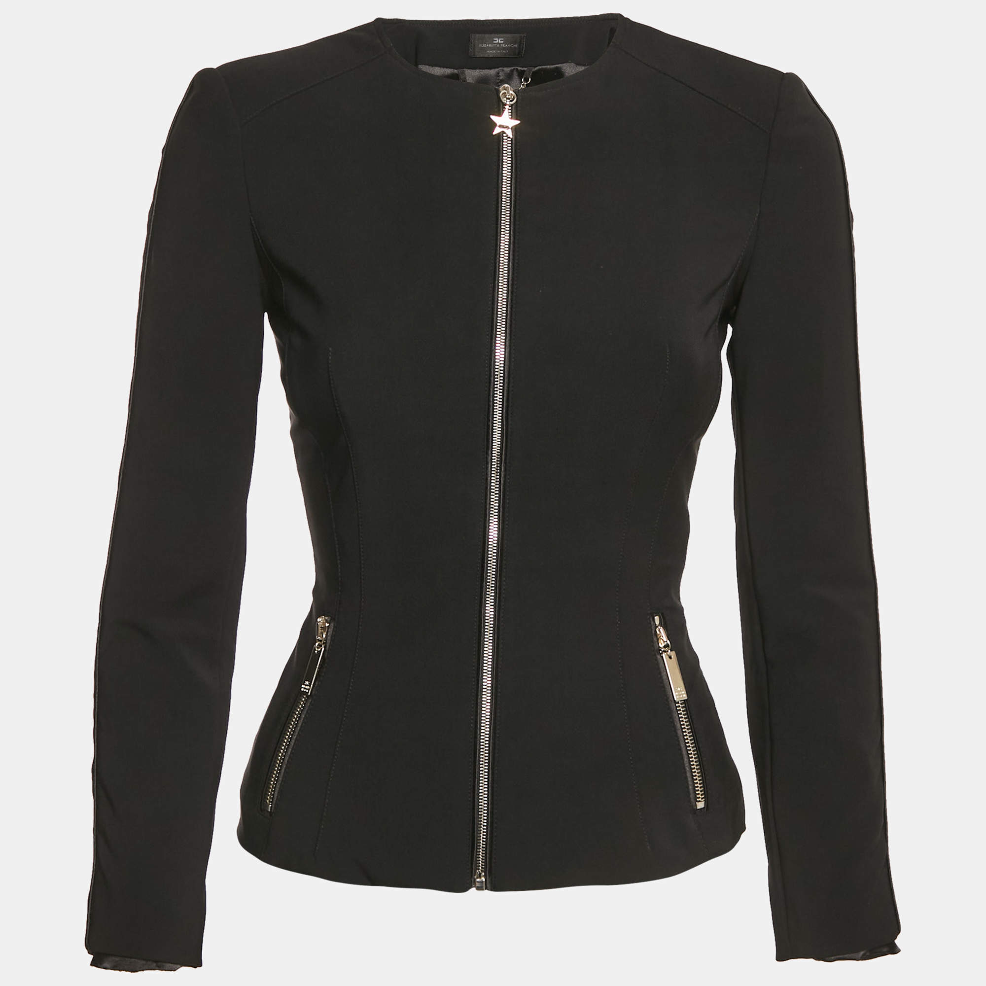 Elisabetta Franchi Black Crepe Zip-Up Jacket S