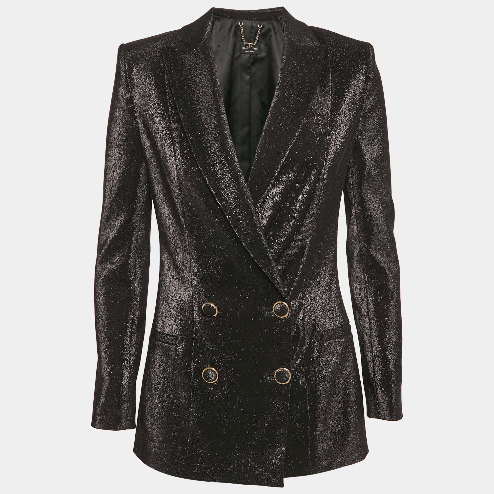 Pre Owned Elisabetta Franchi Black Lurex Cotton Double Breasted Blazer S