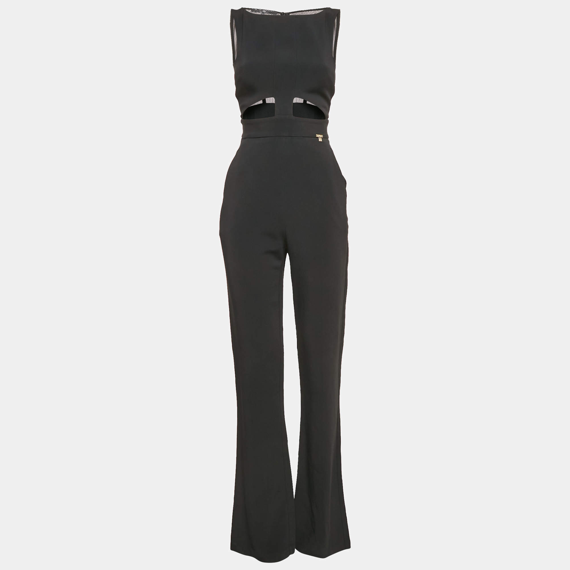 Elisabetta Franchi Black Crepe Sleeveless Jumpsuit M