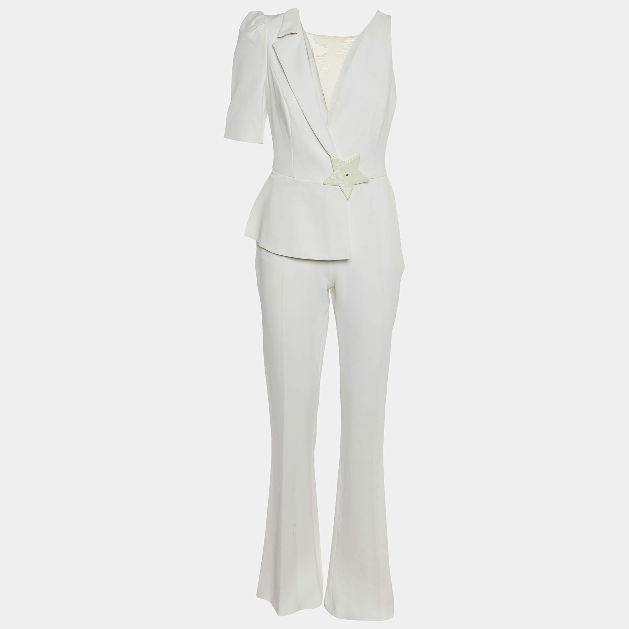 Elisabetta Franchi White Crepe Star Detail Jumpsuit M
