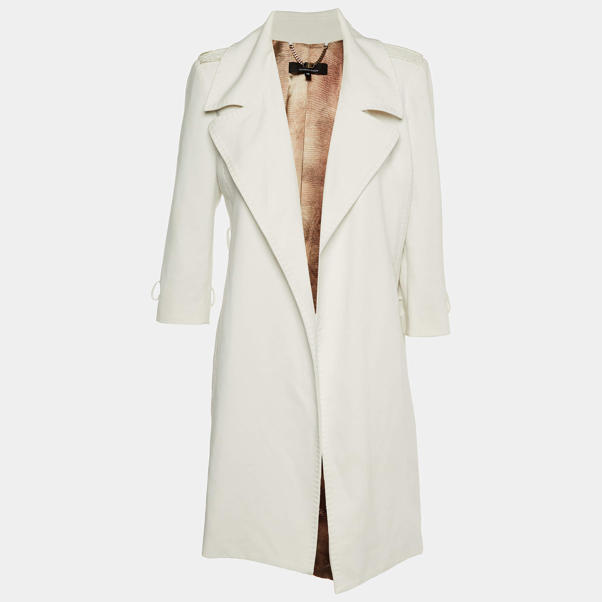 Elisabetta Franchi White Crepe Overcoat L