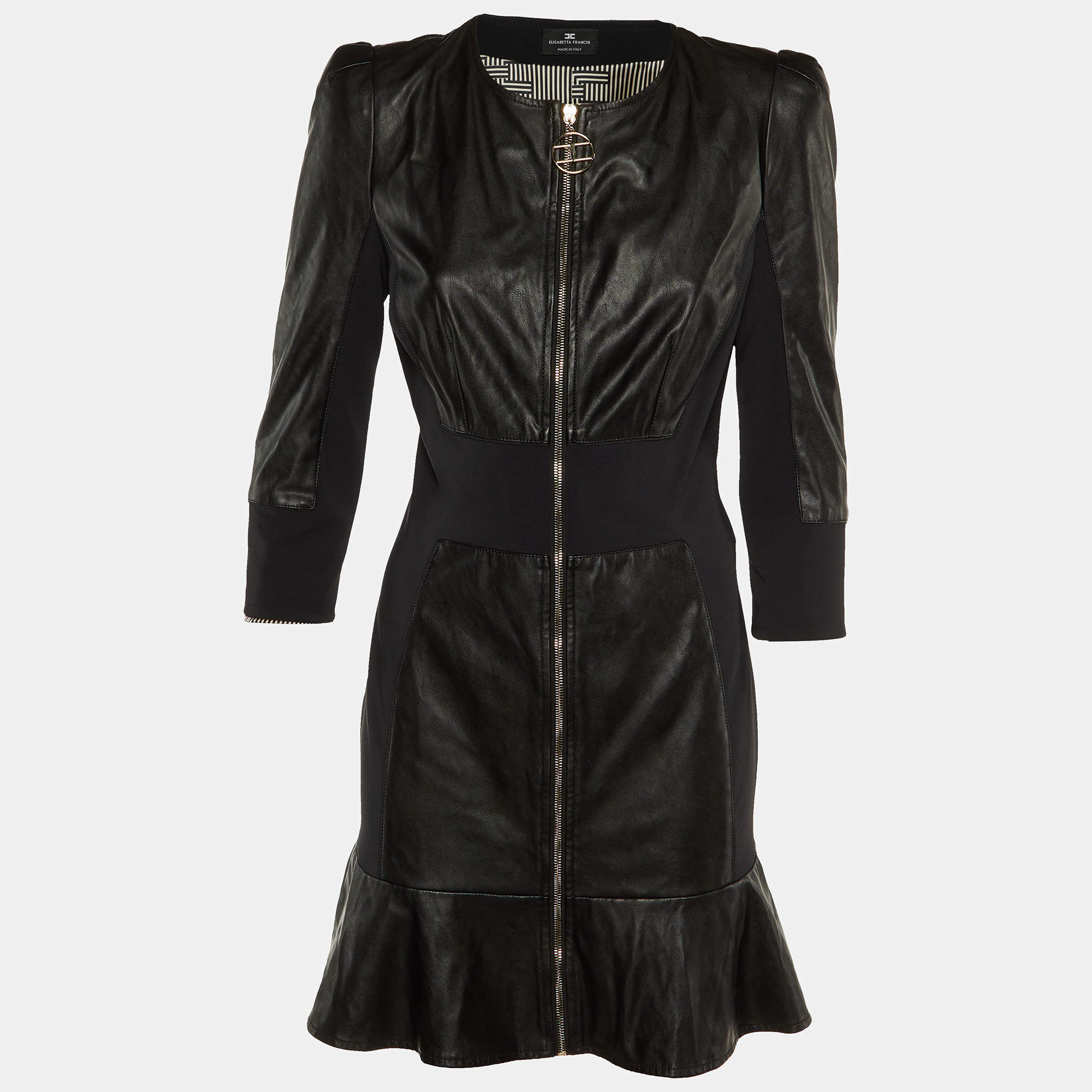Elisabetta Franchi Black Faux Leather Mini Dress M