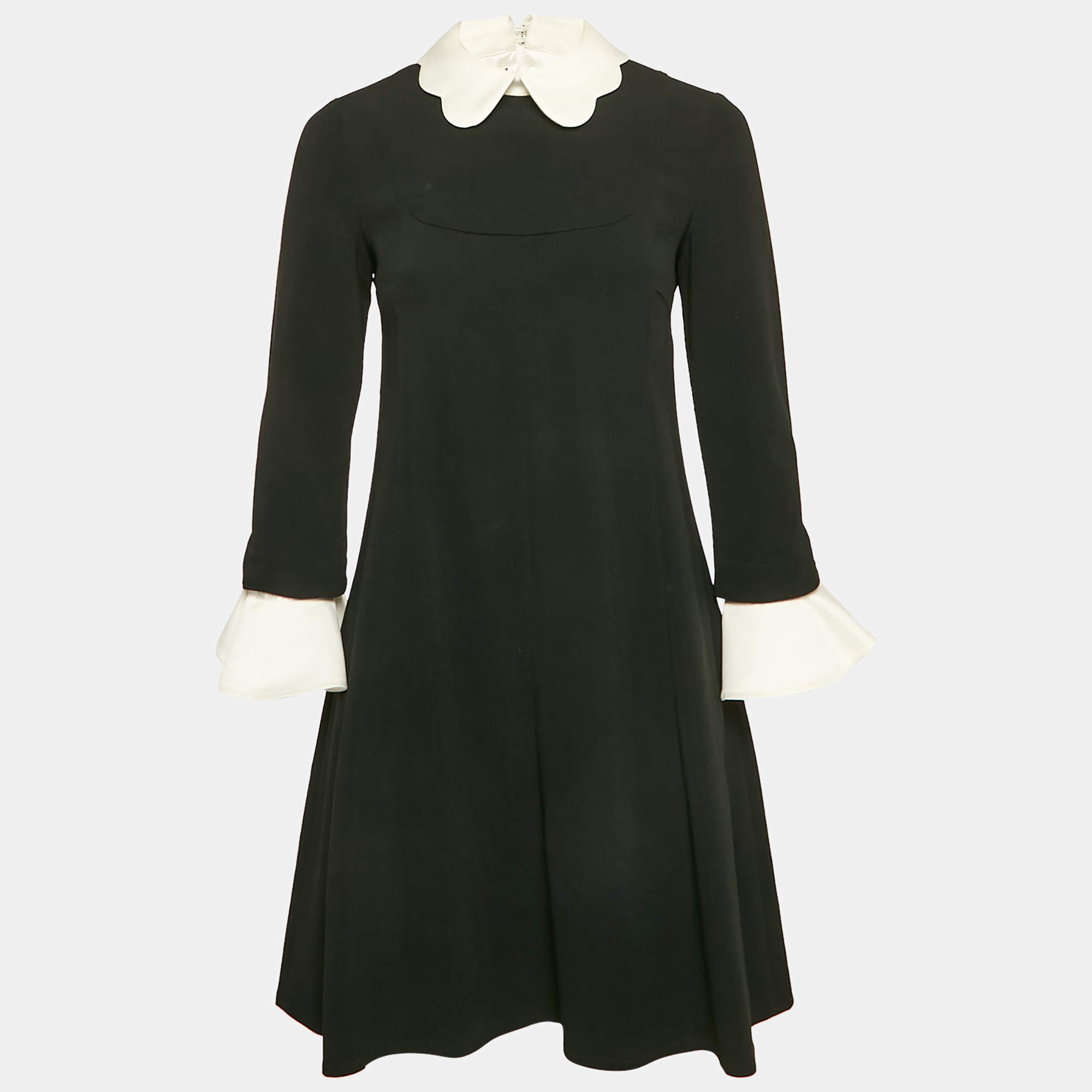 Elisabetta Franchi Black Crepe Scallop Collar Mini Dress M