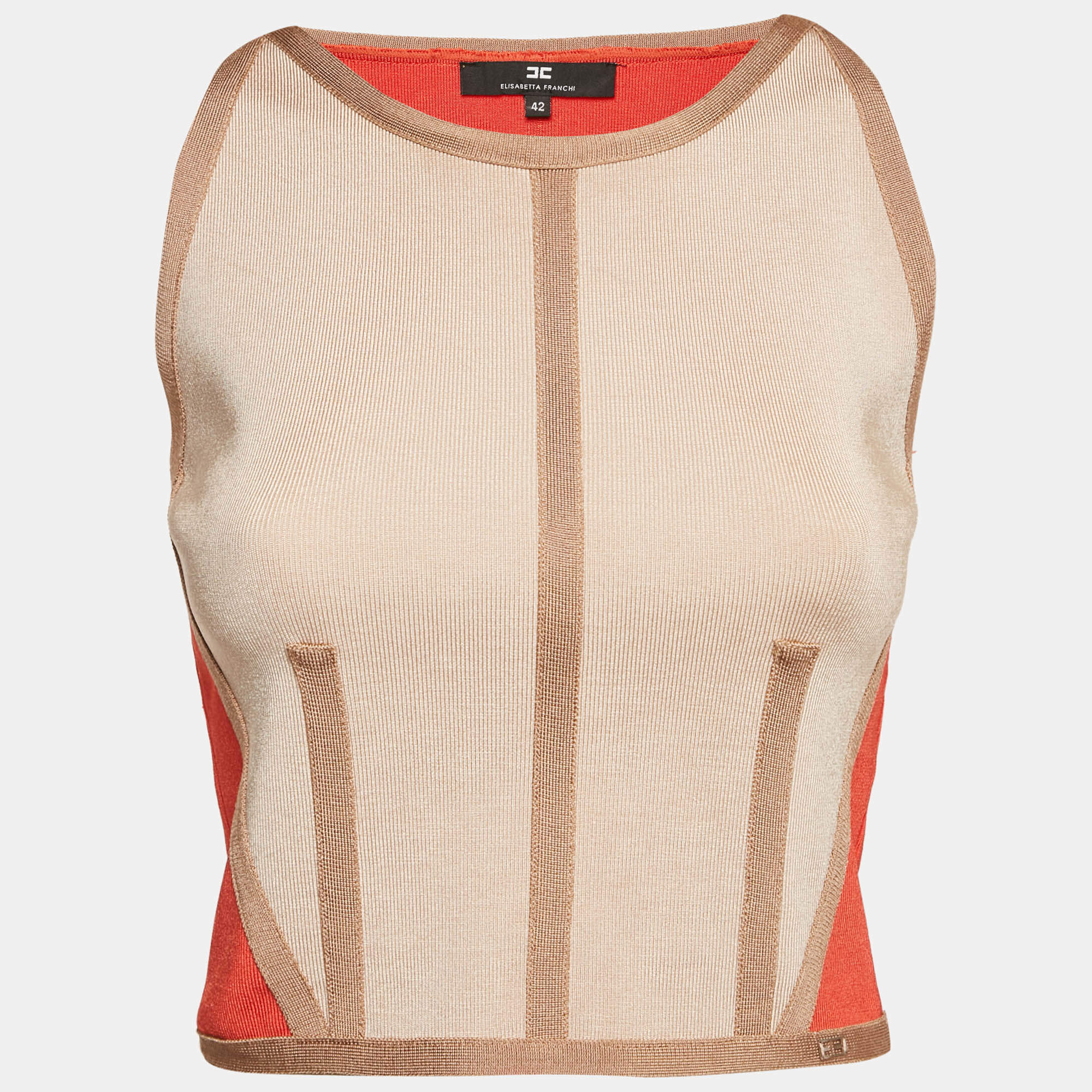 Elisabetta Franchi Orange Knit Sleeveless Top  M